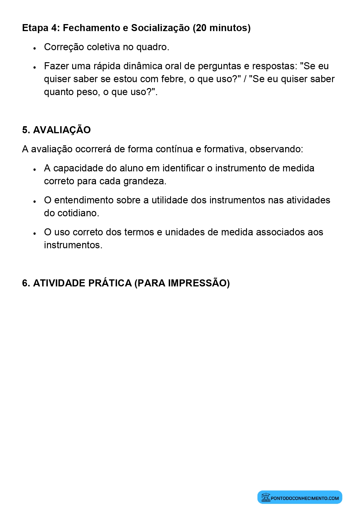 Plano de aula sobre identificação de instrumentos de medida