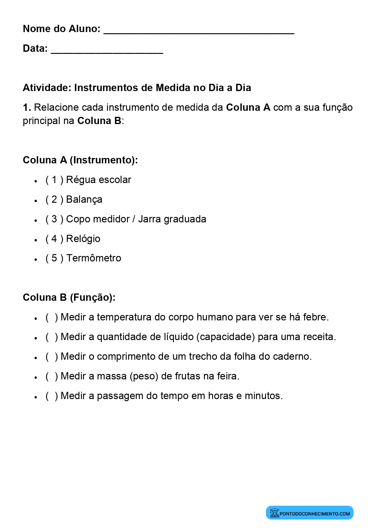 Plano de aula sobre uso de instrumentos de medição 3º ano