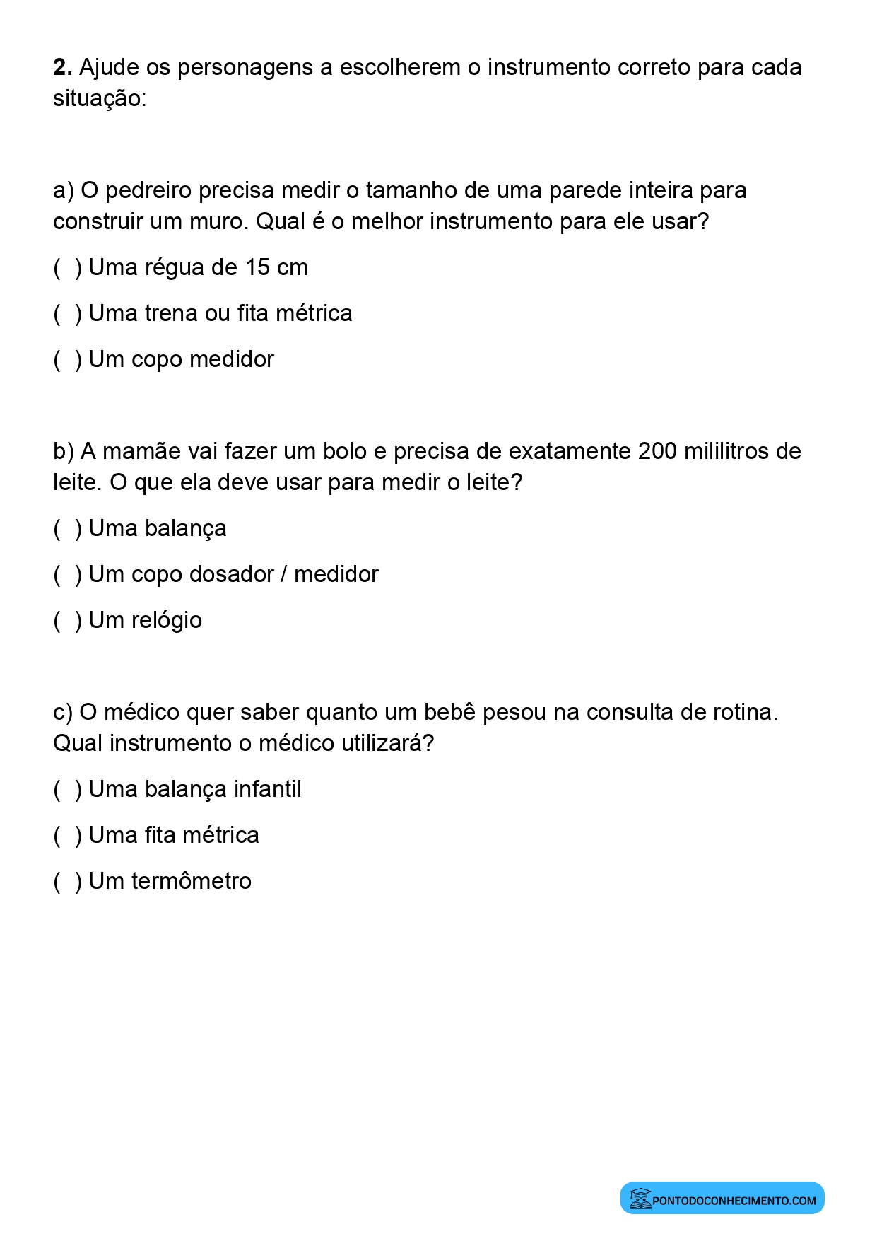 Plano de aula de Matemática sobre régua fita métrica balança relógio e recipientes graduados