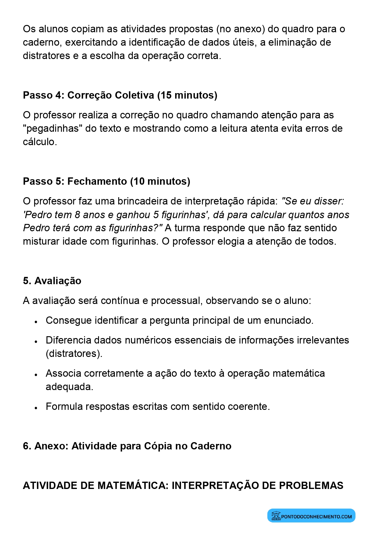 Plano de aula sobre identificação de informações em problemas matemáticos