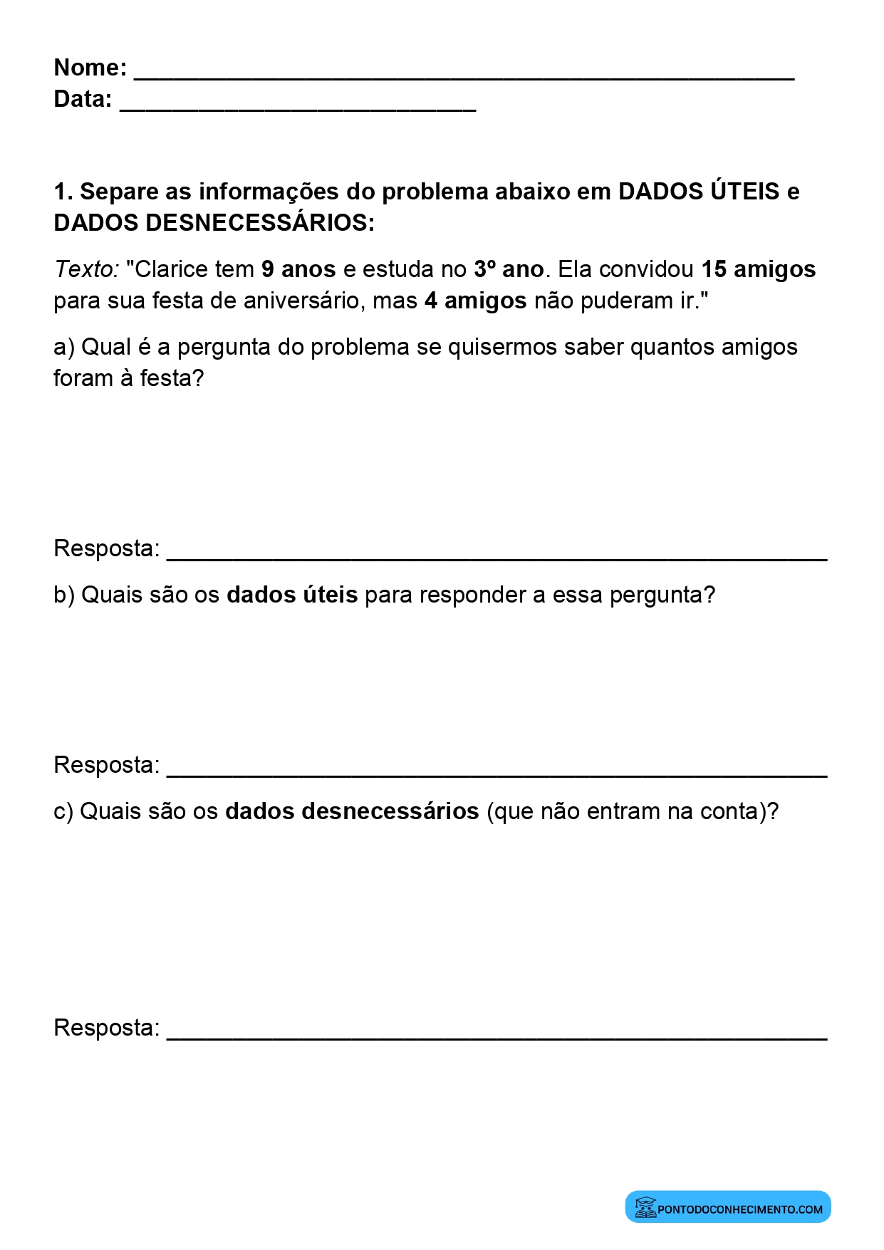Plano de aula sobre análise de enunciados matemáticos 3º ano