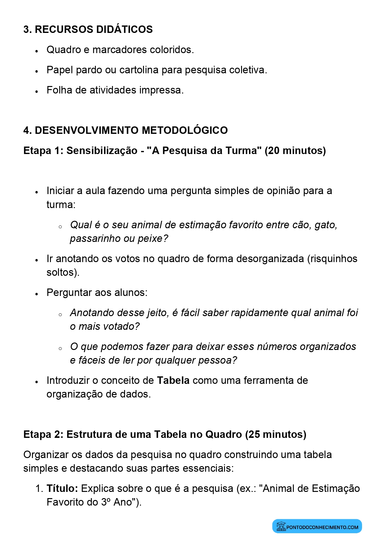 Plano de aula sobre organização de dados em tabelas