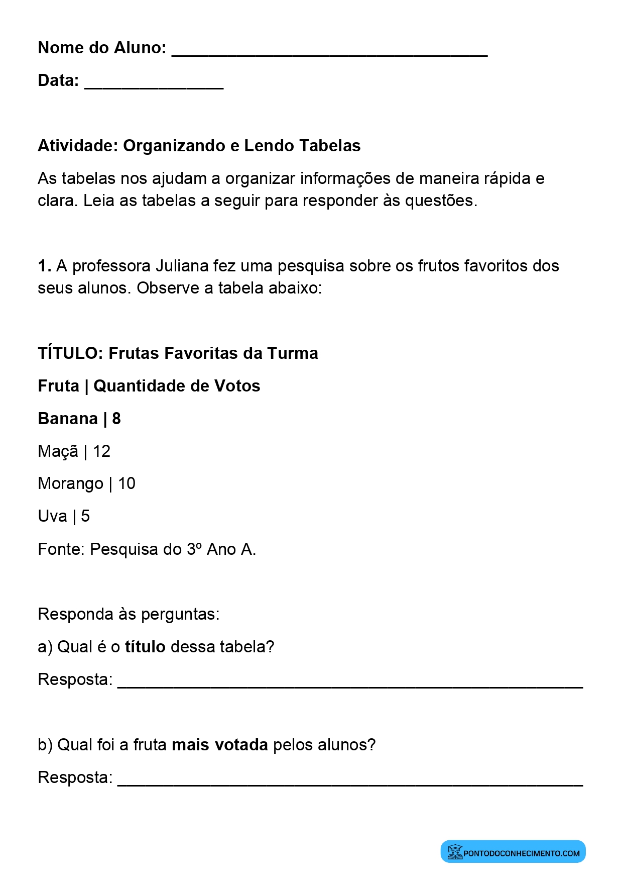 Plano de aula sobre construção e organização de tabelas
