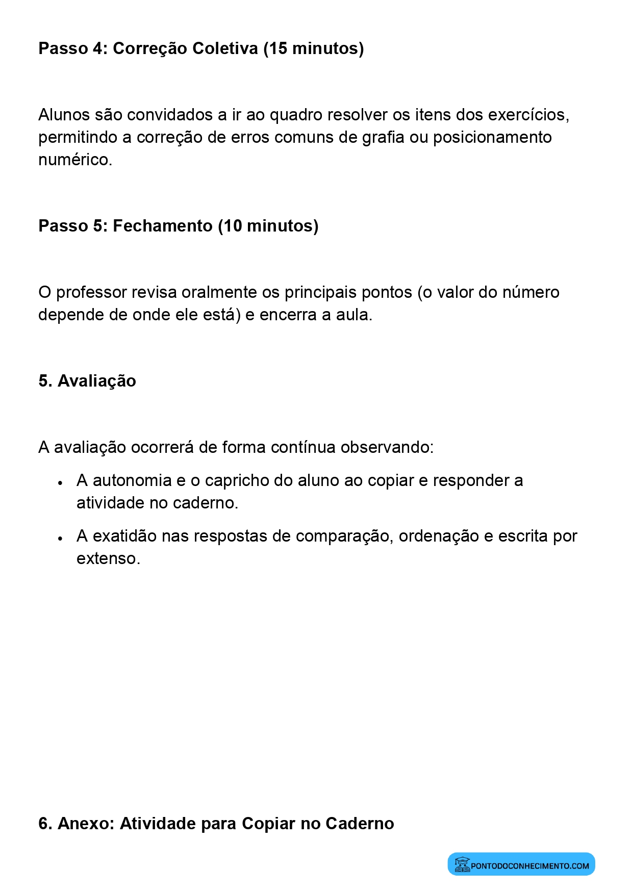 Plano de aula sobre leitura de números naturais até quatro ordens