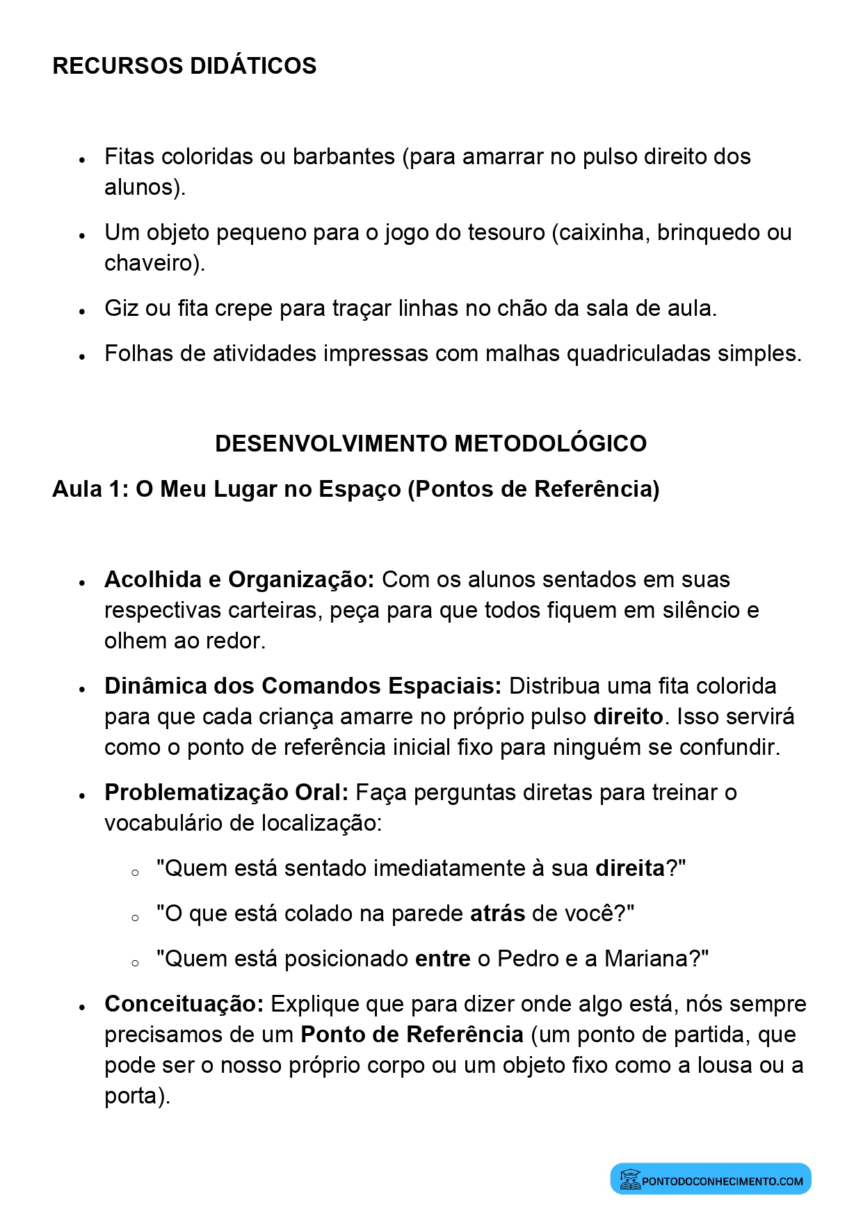 Plano de Aula Matemática 2º Ano Localização e Movimentação de Pessoas e Objetos no Espaço
