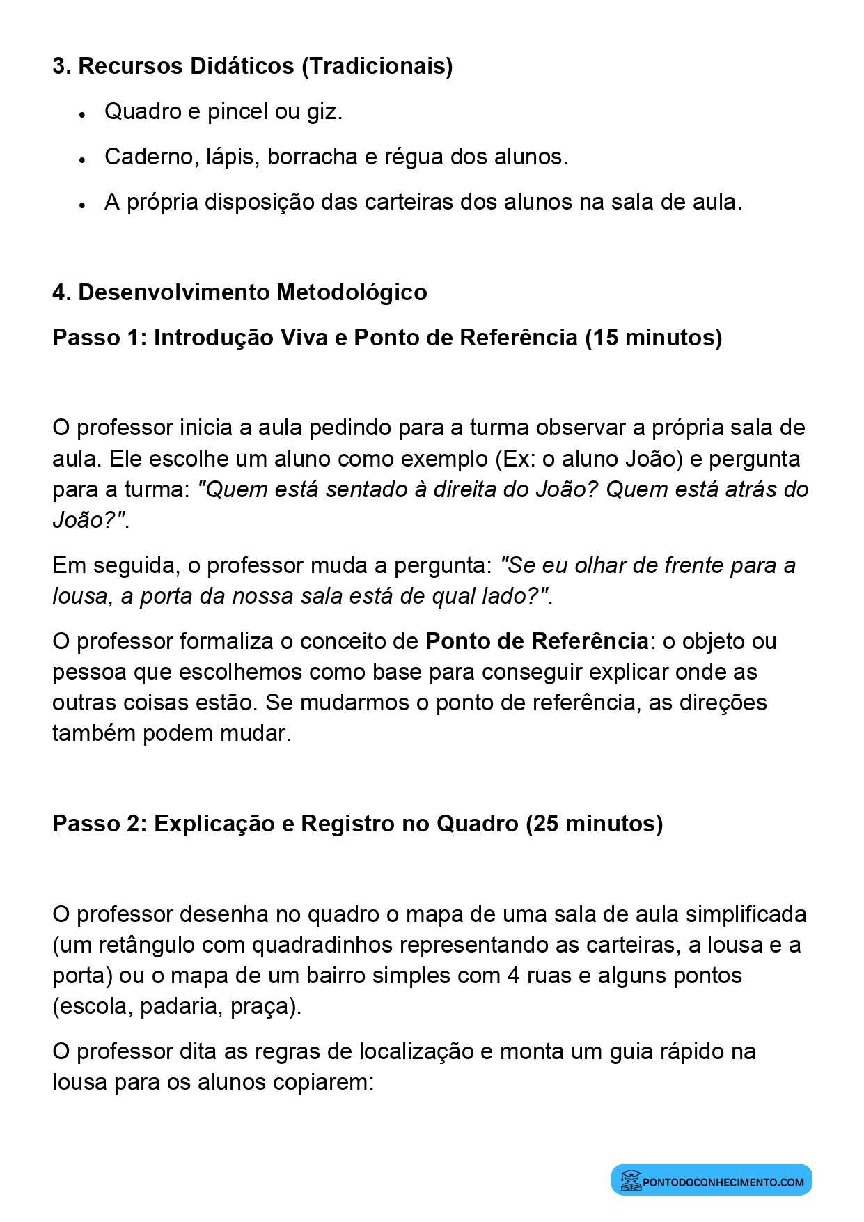Plano de aula sobre localização de objetos e pessoas no espaço