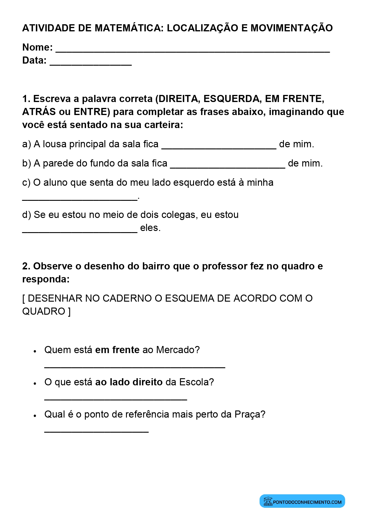 Plano de aula sobre orientação e localização espacial 3º ano