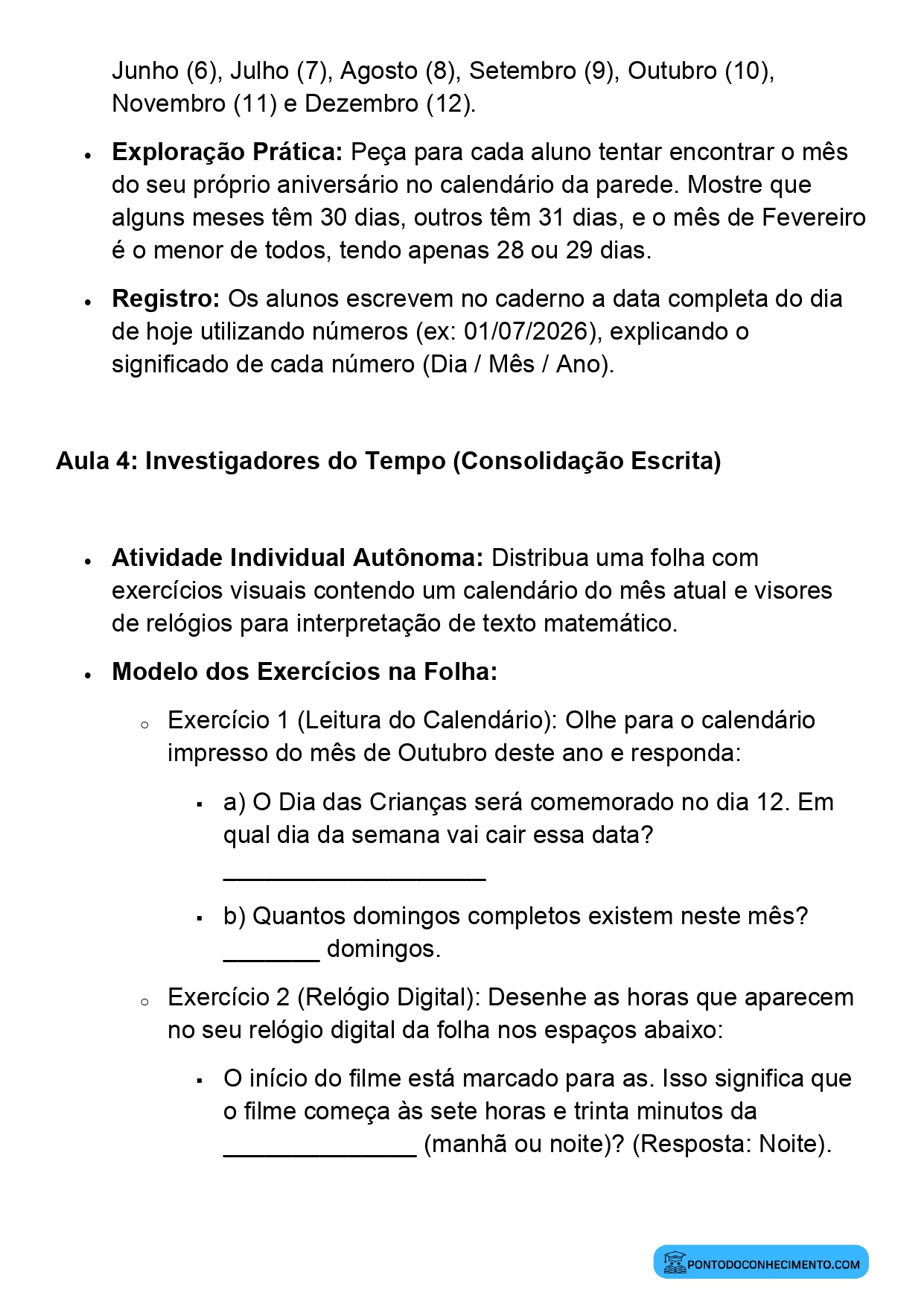 Plano de Aula BNCC Matemática 2º Ano Medidas de Tempo