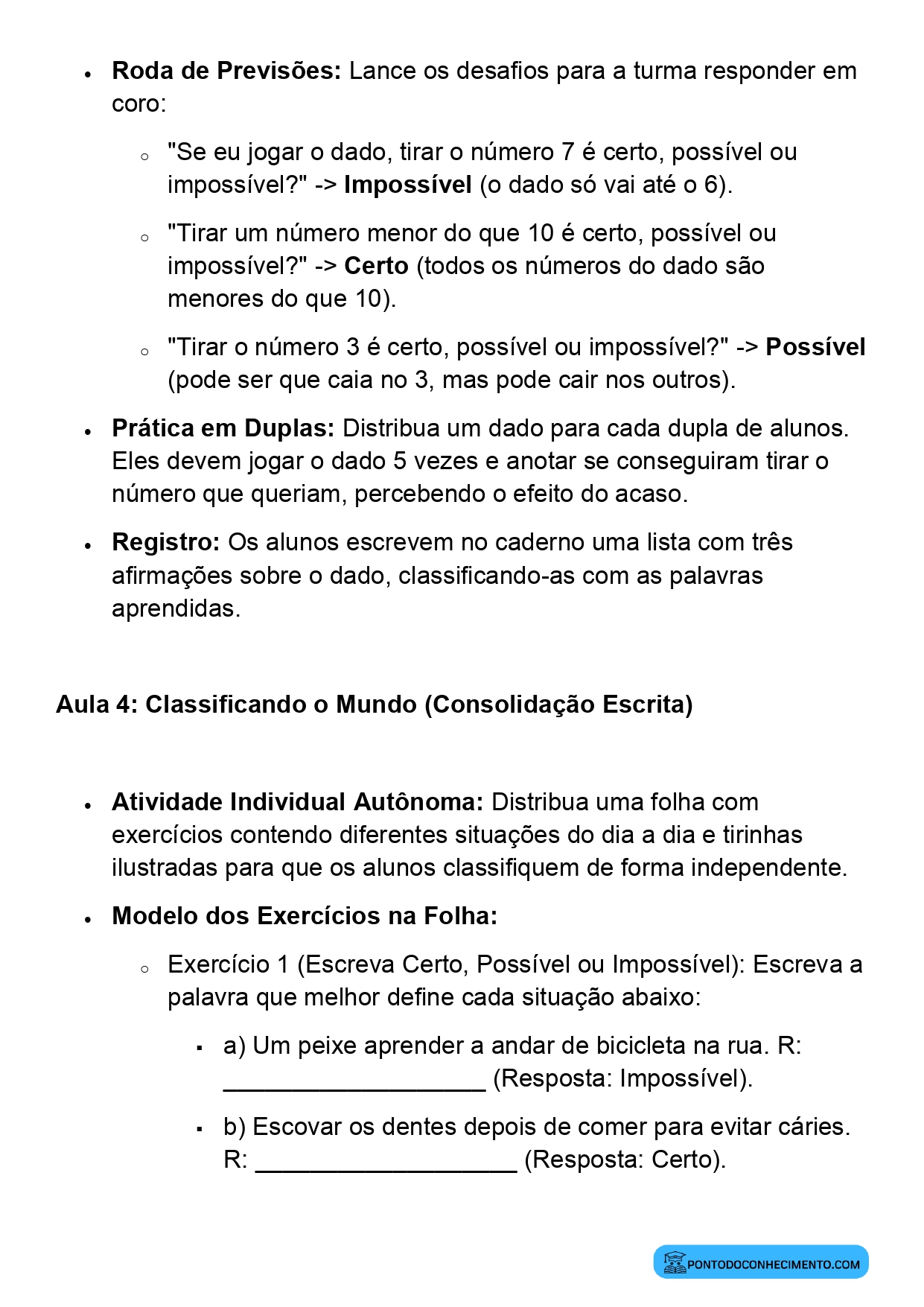 Plano de Aula BNCC Matemática 2º Ano Noção de Acaso Eventos Certos Possíveis e Impossíveis