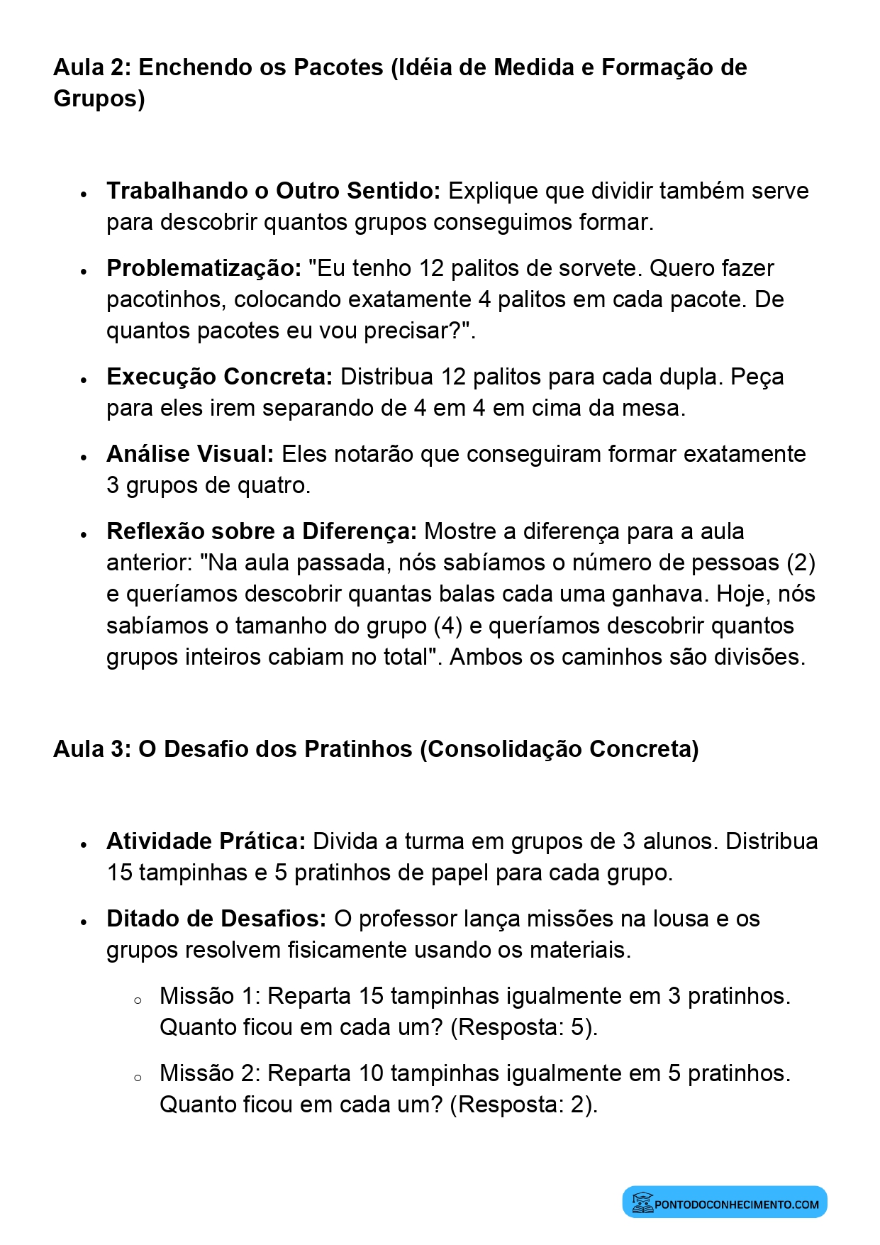 Plano de Aula Completo de Matemática 2º Ano Noção de Divisão