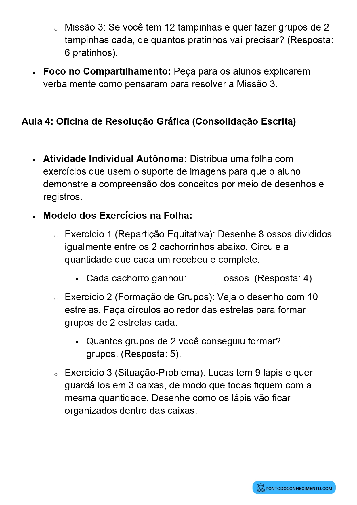 Plano de Aula BNCC Matemática 2º Ano Noção de Divisão