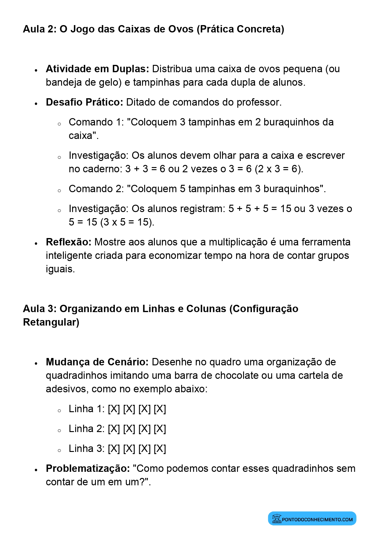 Plano de Aula Completo de Matemática 2º Ano Noção de Multiplicação