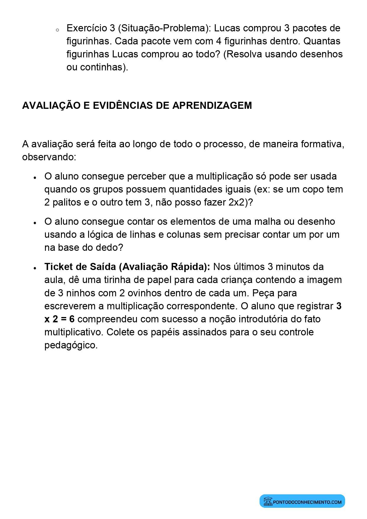 Plano de Aula Alinhado à BNCC Matemática 2º Ano Noção de Multiplicação