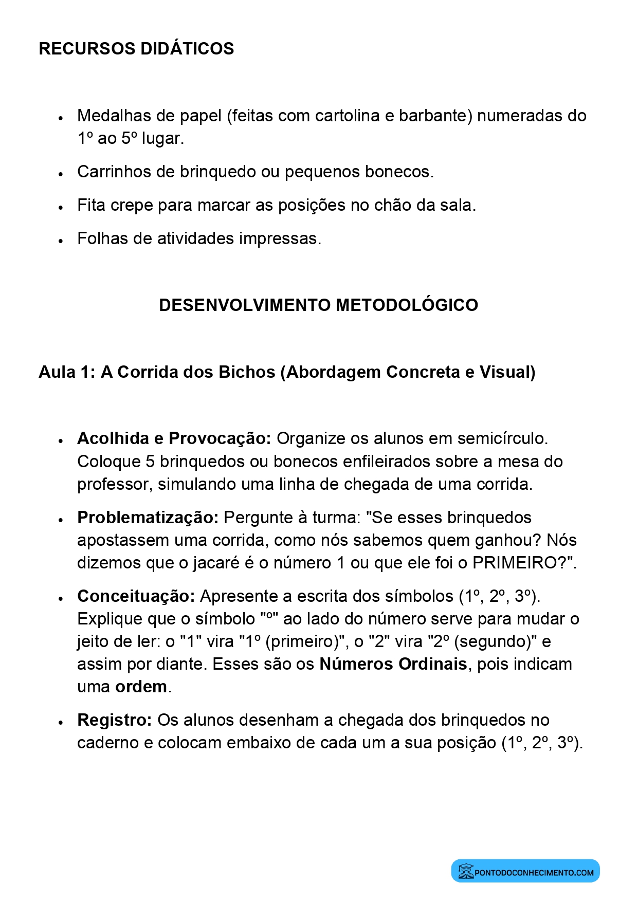 Plano de Aula Matemática 2º Ano Números Ordinais