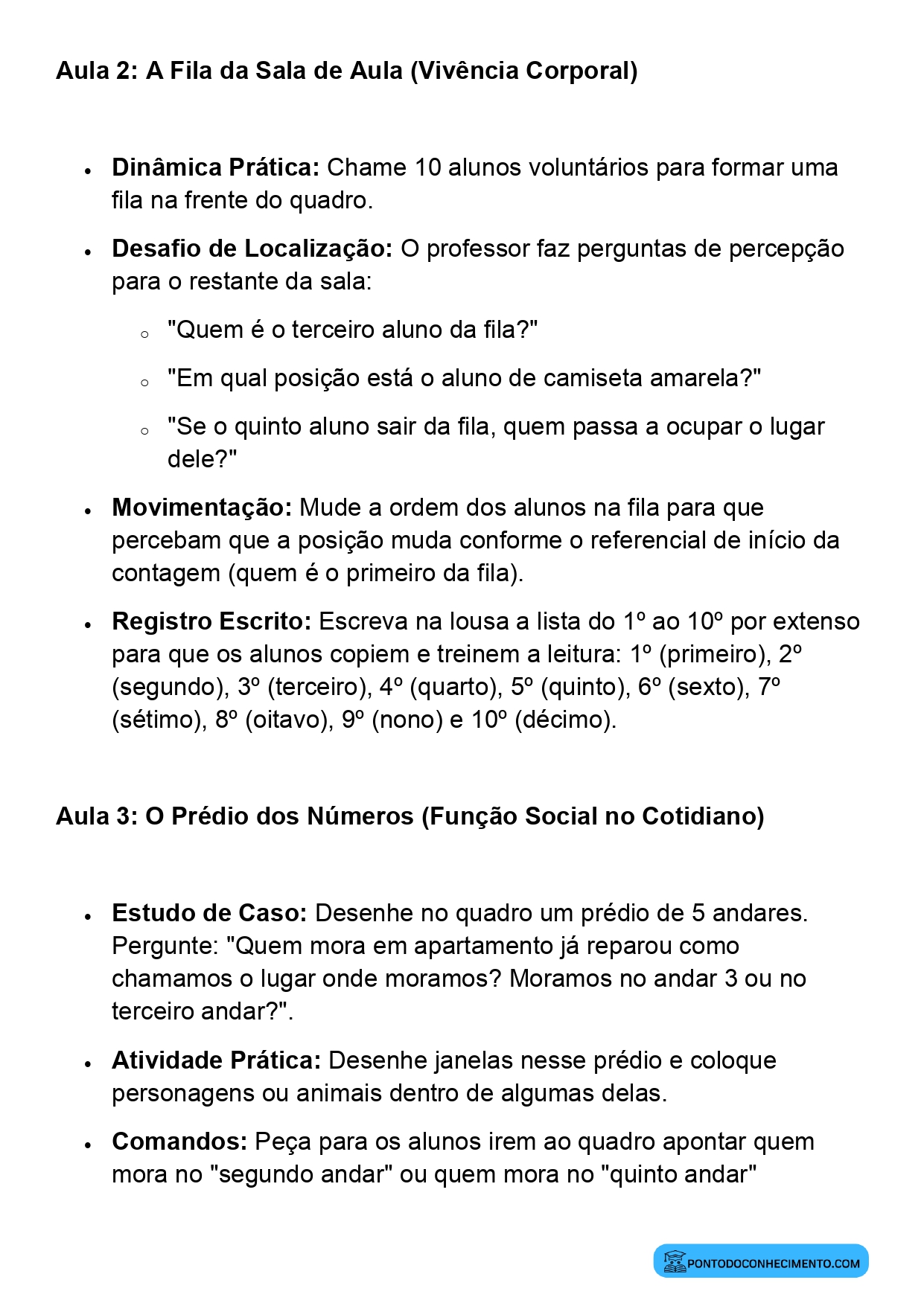 Plano de Aula Completo de Matemática 2º Ano Números Ordinais
