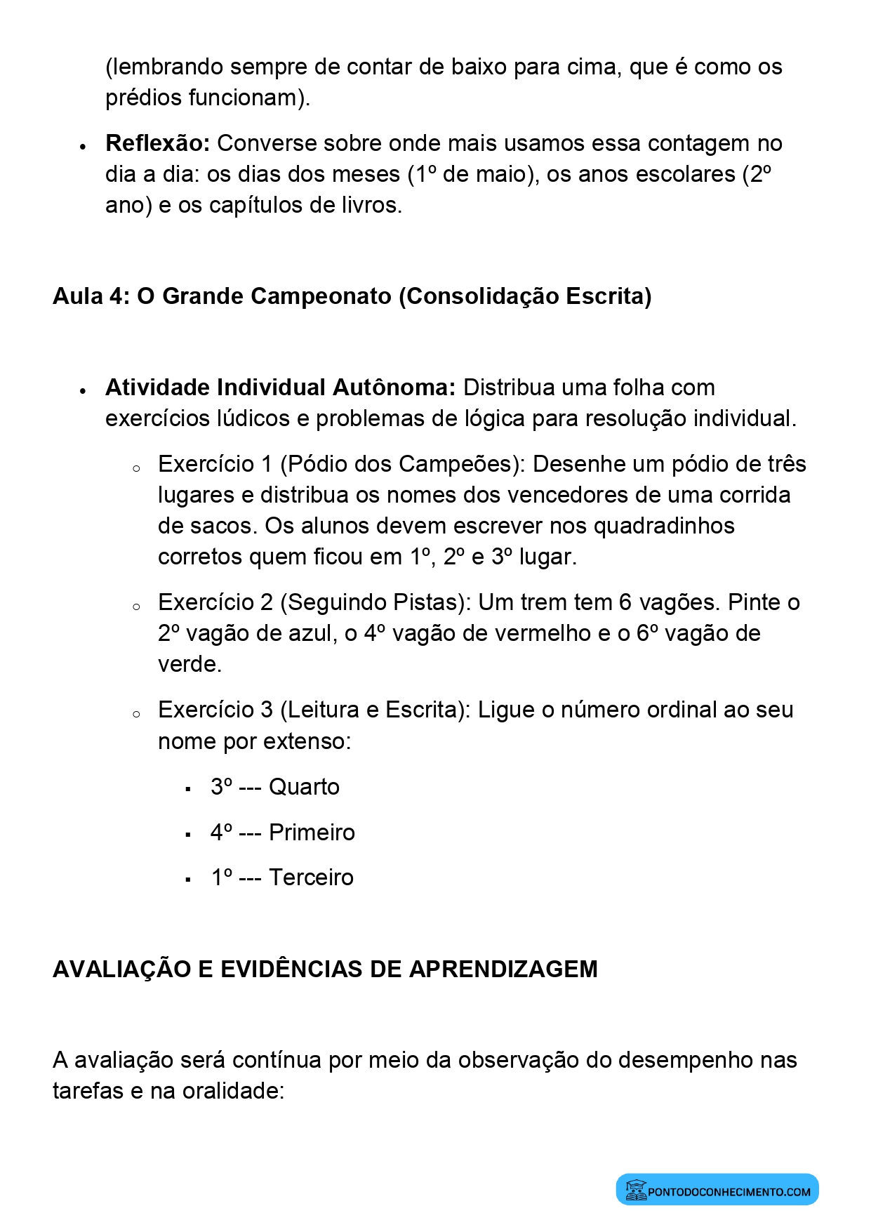 Plano de Aula BNCC Matemática 2º Ano Números Ordinais