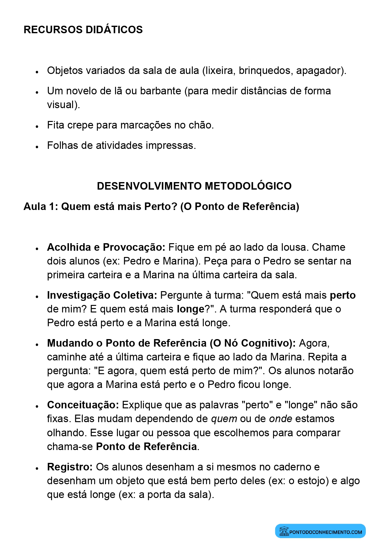 Plano de Aula Matemática 2º Ano Perto e Longe