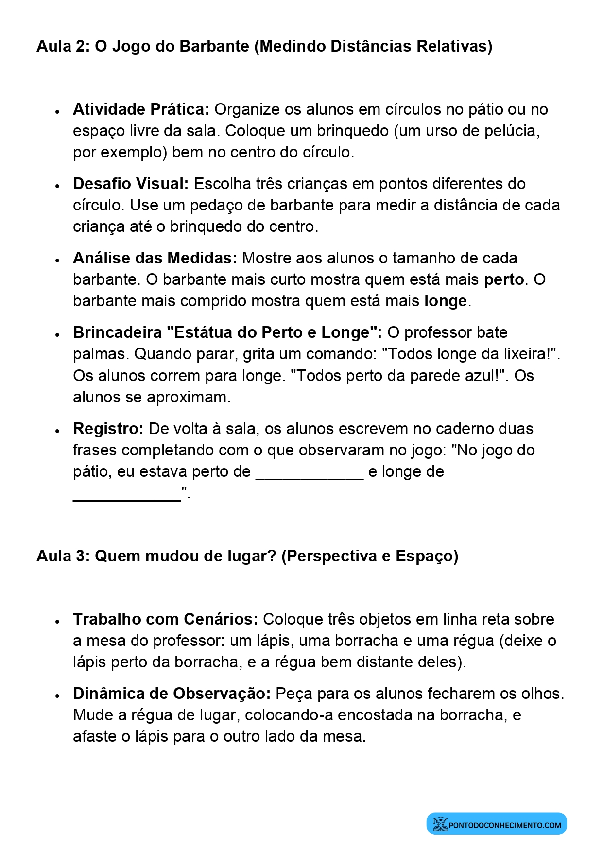 Plano de Aula Completo de Matemática 2º Ano Perto e Longe