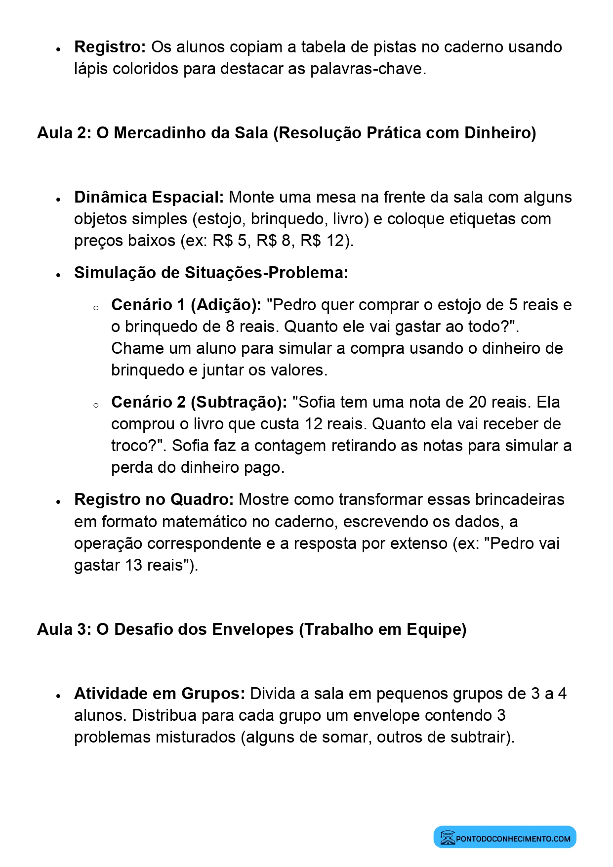 Plano de Aula Completo de Matemática 2º Ano Problemas Envolvendo Adição e Subtração