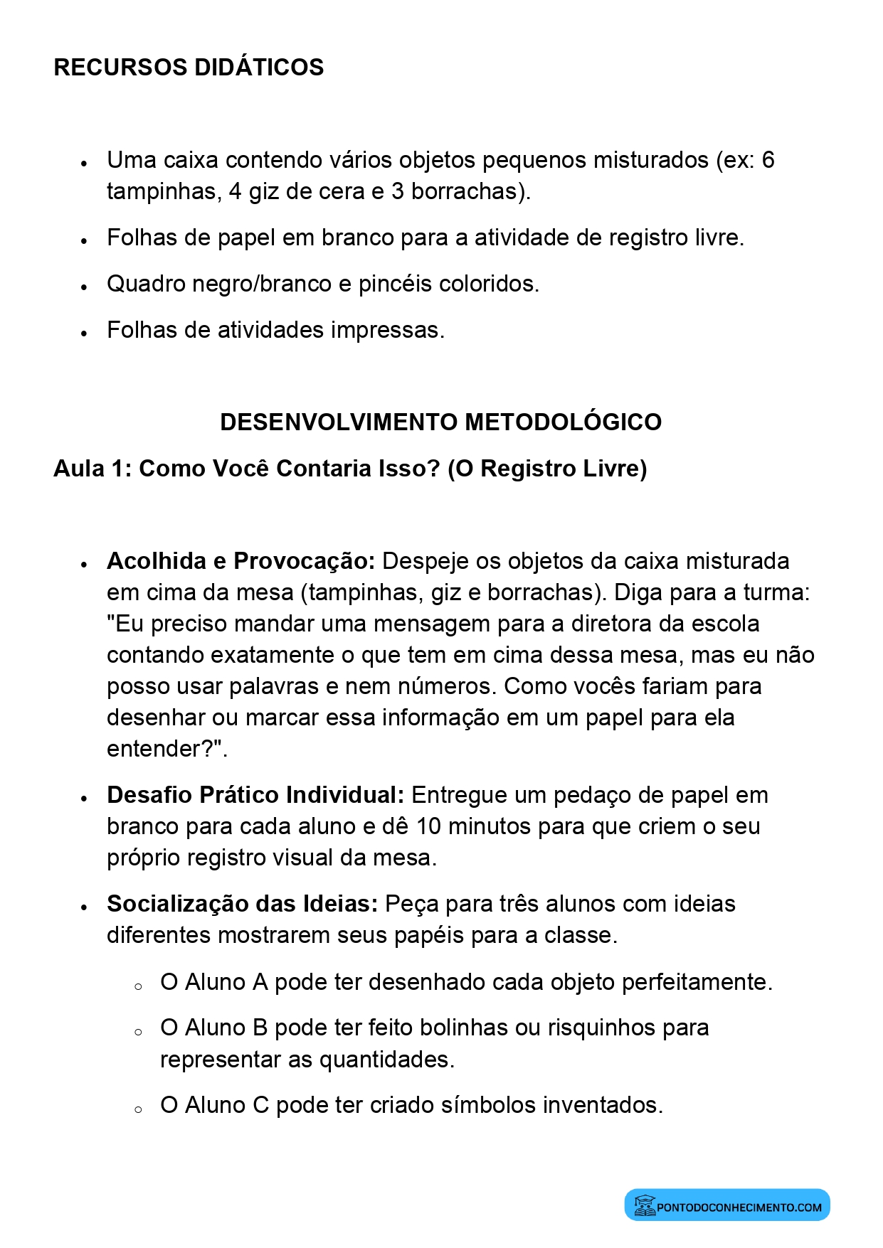 Plano de Aula Matemática 2º Ano Registros Pessoais para Comunicação de Informações