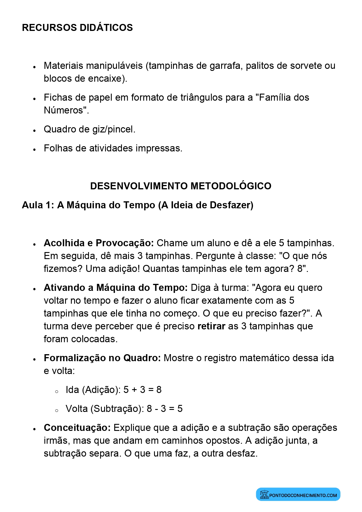 Plano de Aula Matemática 2º Ano Relação entre Adição e Subtração