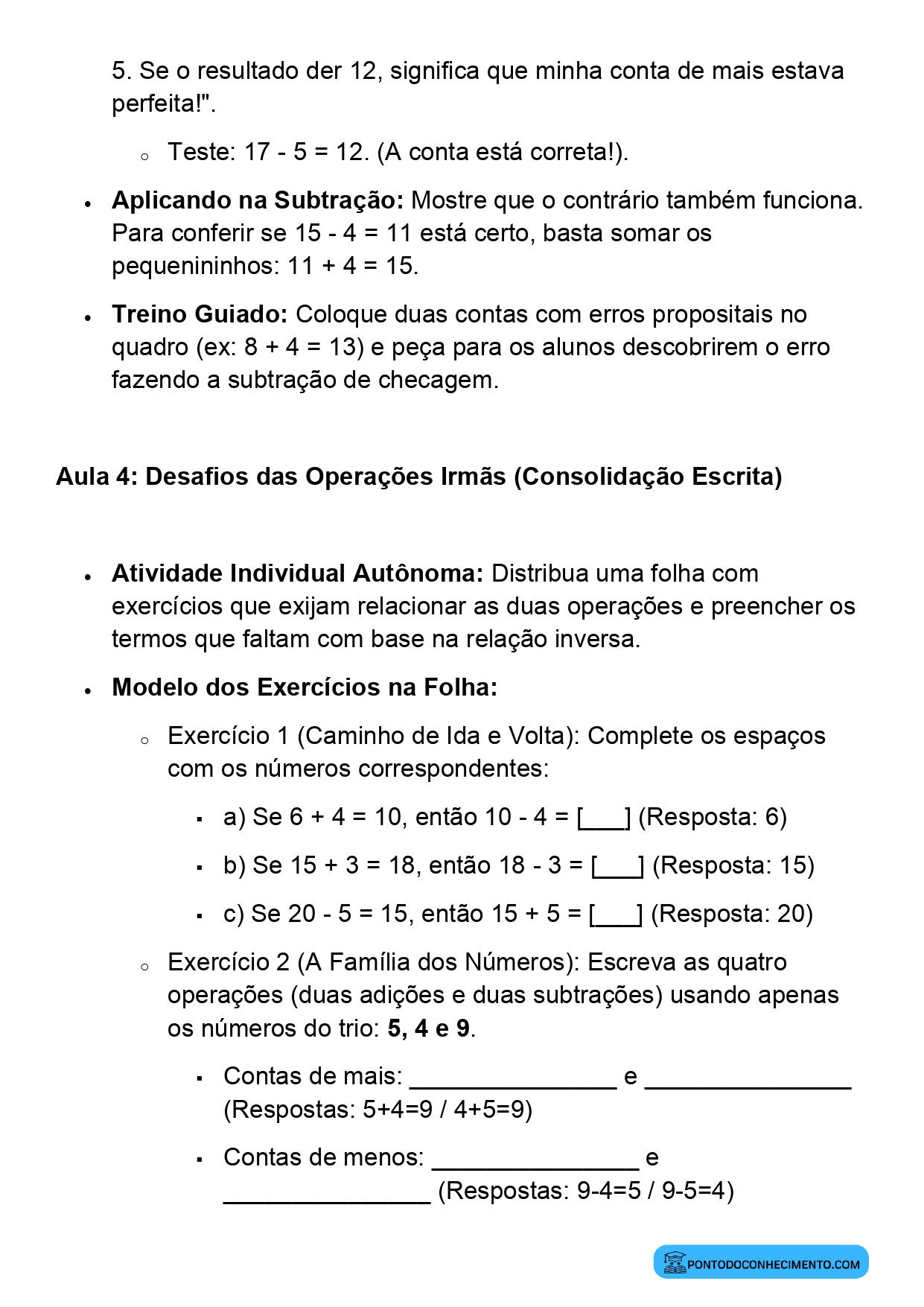 Plano de Aula BNCC Matemática 2º Ano Relação entre Adição e Subtração