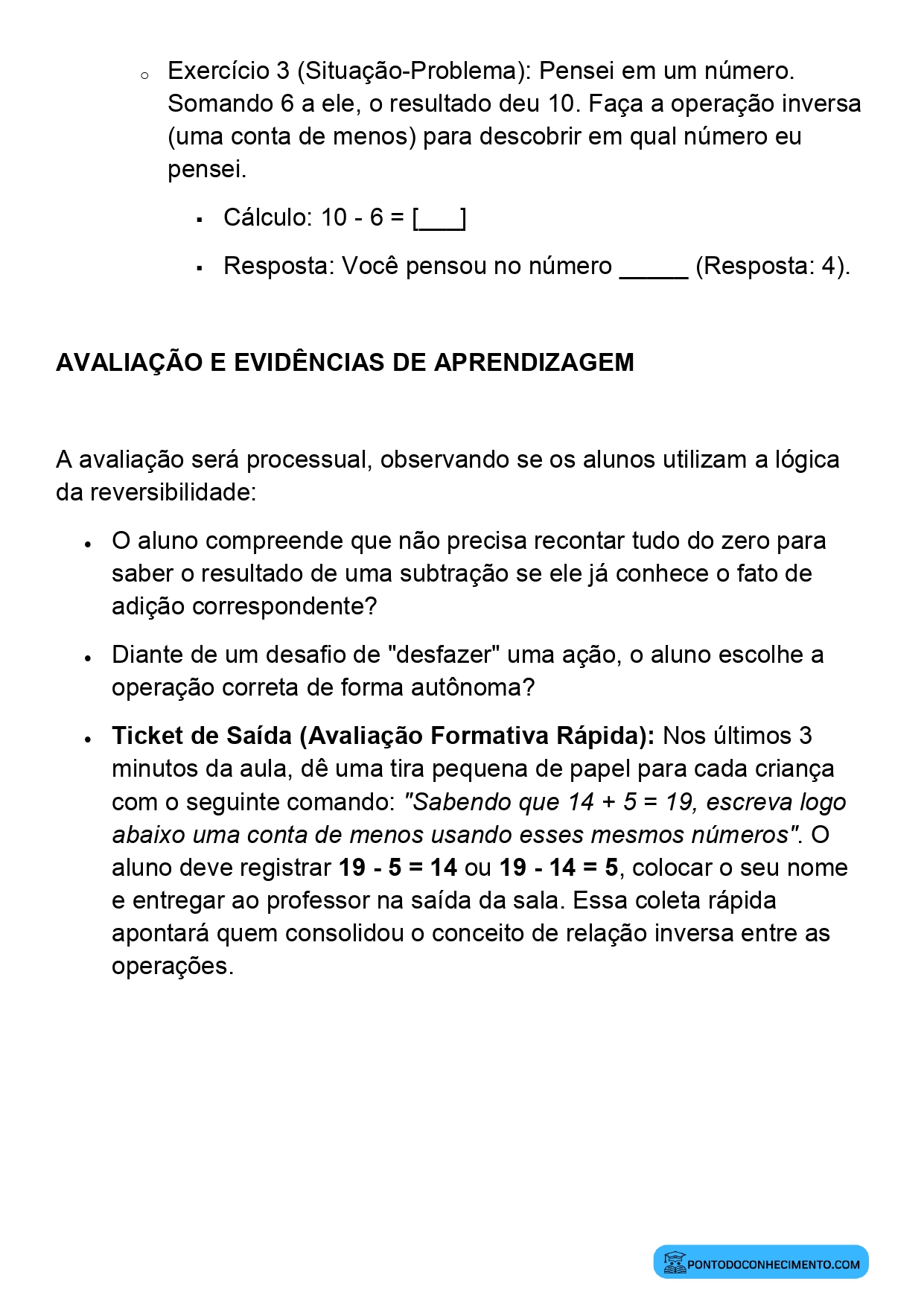 Plano de Aula Alinhado à BNCC Matemática 2º Ano Relação entre Adição e Subtração