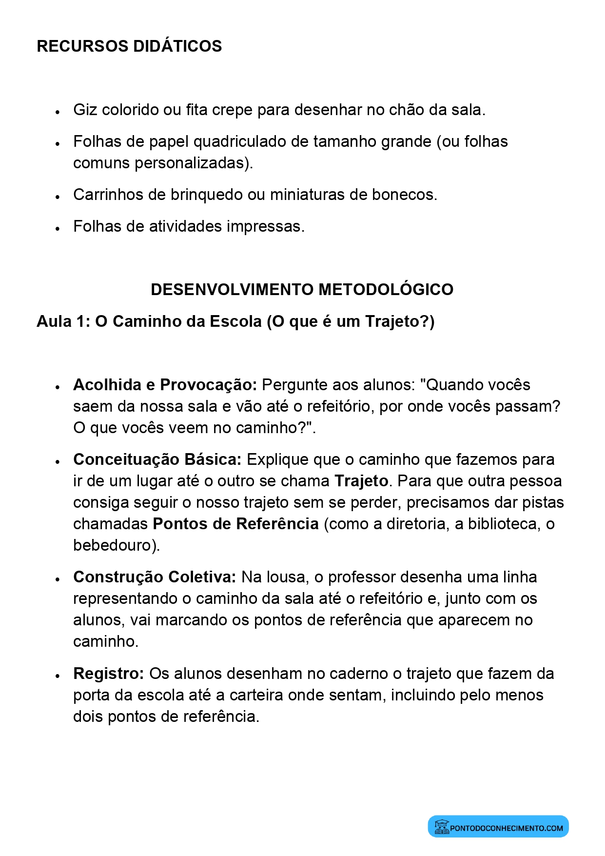 Plano de Aula Matemática 2º Ano Representação de Trajetos
