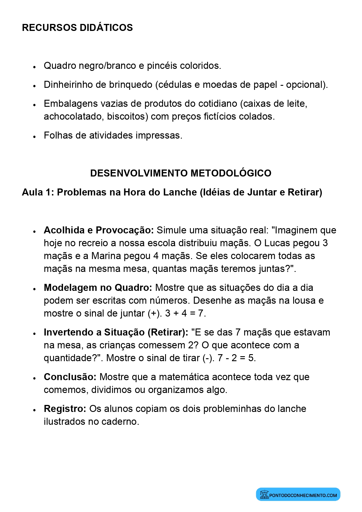 Plano de Aula Matemática 2º Ano Resolução de Problemas do Cotidiano
