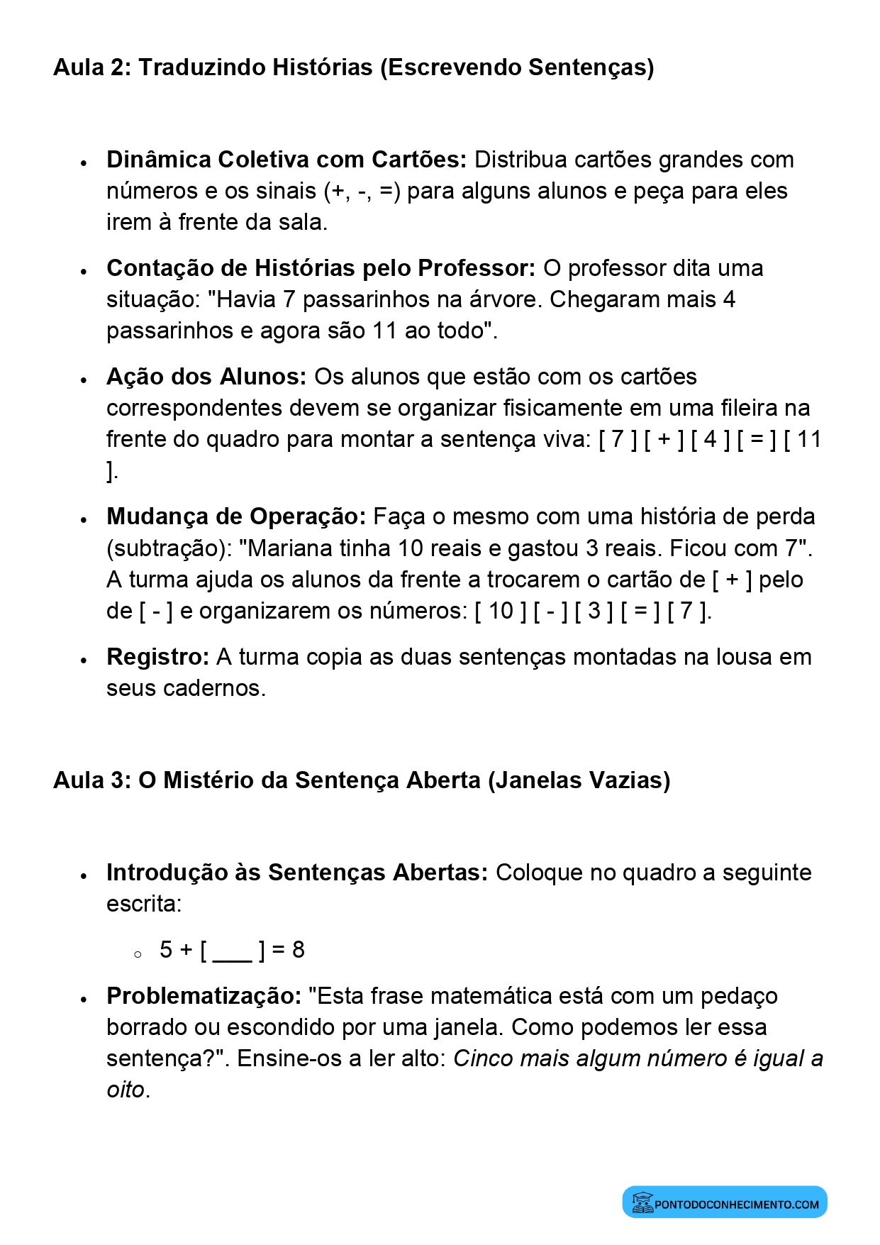 Plano de Aula Completo de Matemática 2º Ano Sentenças Matemáticas
