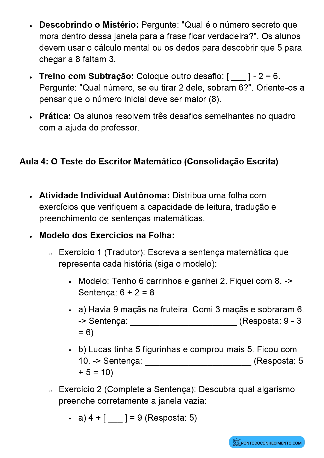 Plano de Aula BNCC Matemática 2º Ano Sentenças Matemáticas
