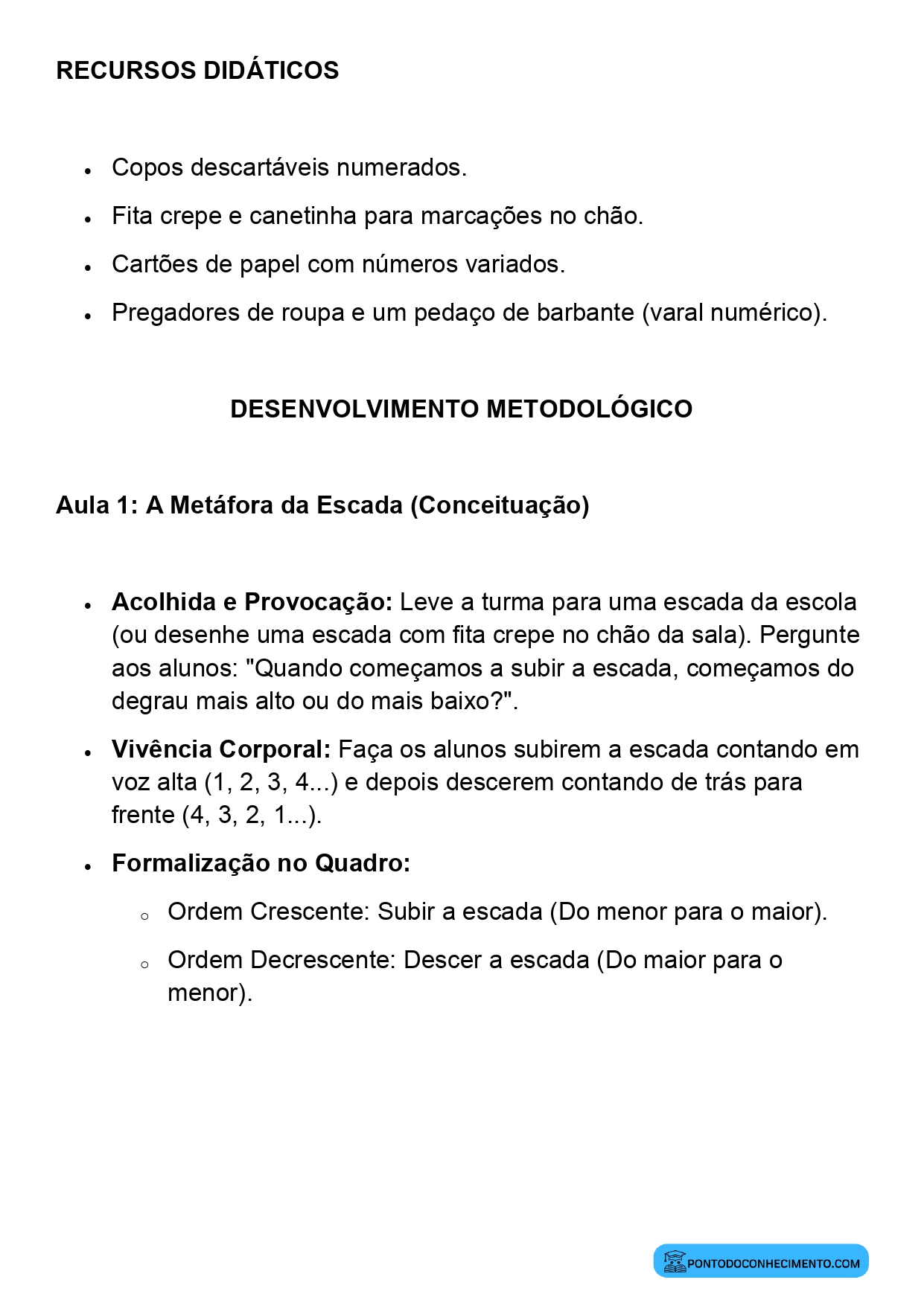 Plano de Aula Matemática 2º Ano Sequência Numérica Crescente e Decrescente