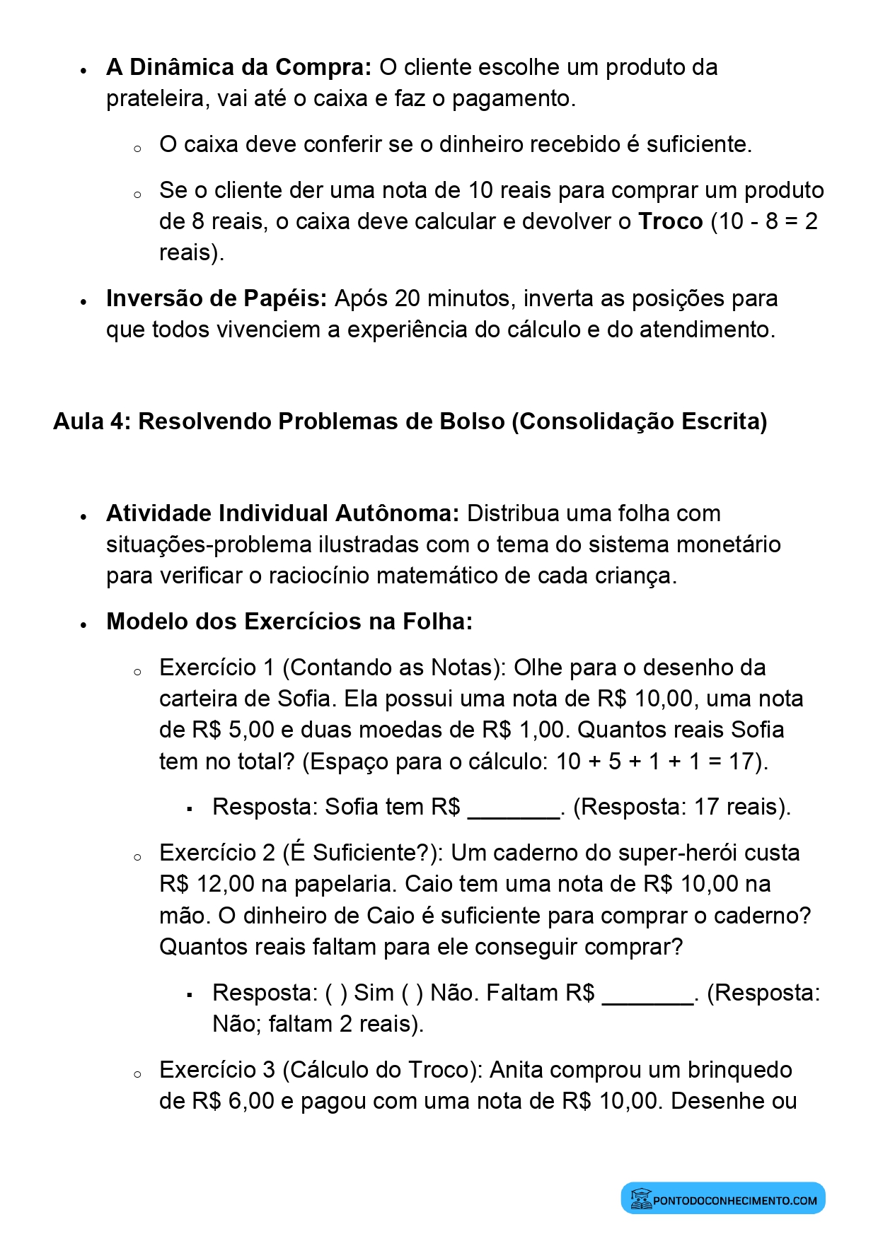 Plano de Aula BNCC Matemática 2º Ano Sistema Monetário Brasileiro