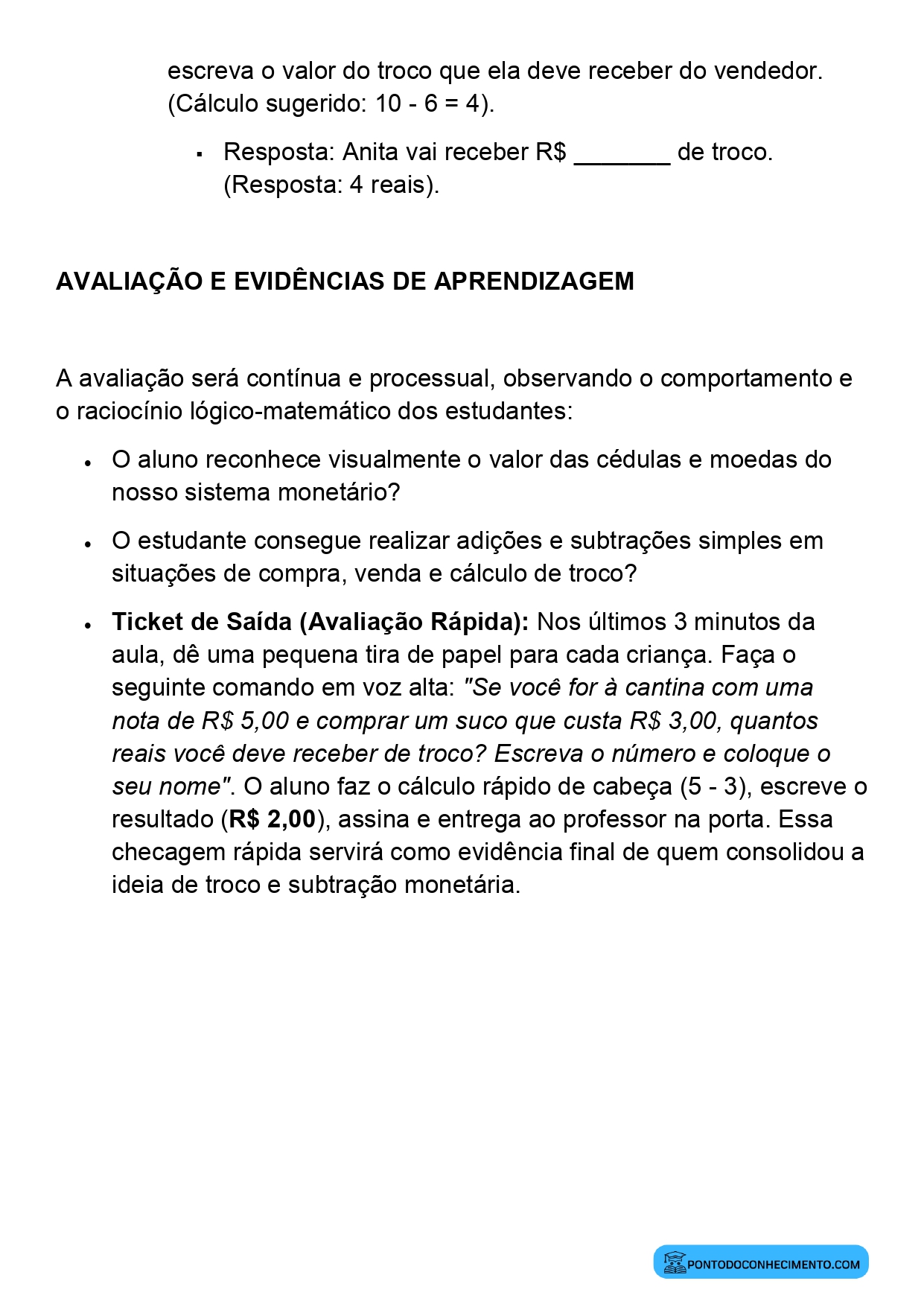 Plano de Aula Alinhado à BNCC Matemática 2º Ano Sistema Monetário Brasileiro