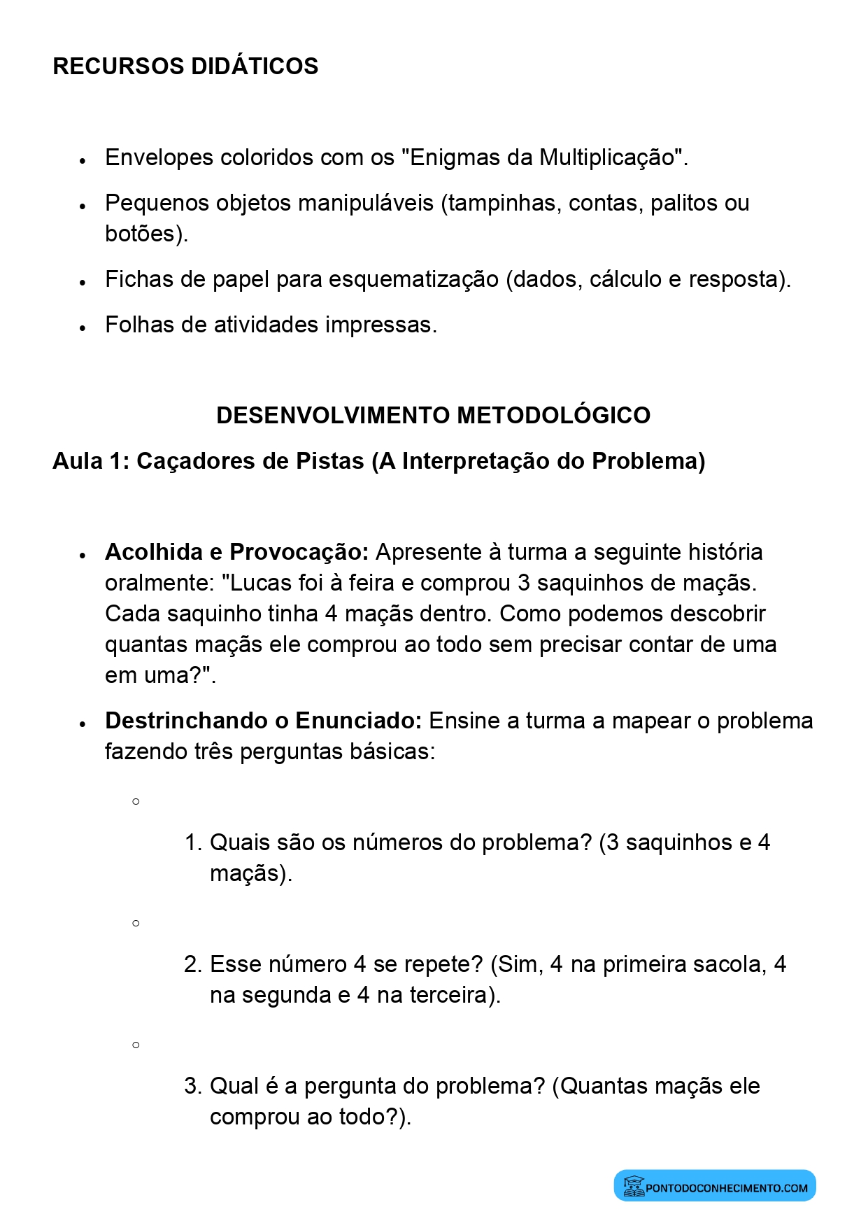 Plano de Aula sobre Resolução de Problemas com Multiplicação