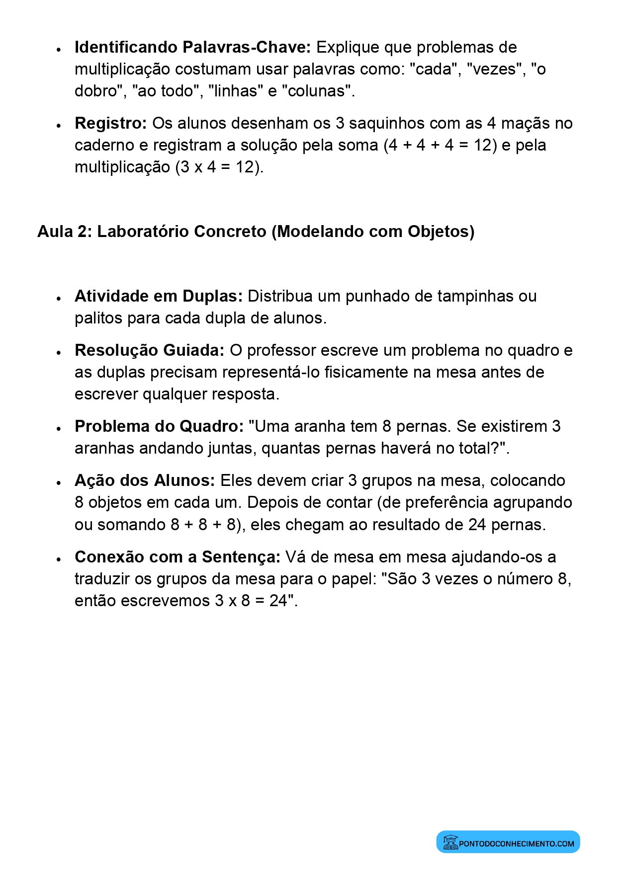Plano de Aula Completo de Matemática 2º Ano Situações Problema Envolvendo Multiplicação