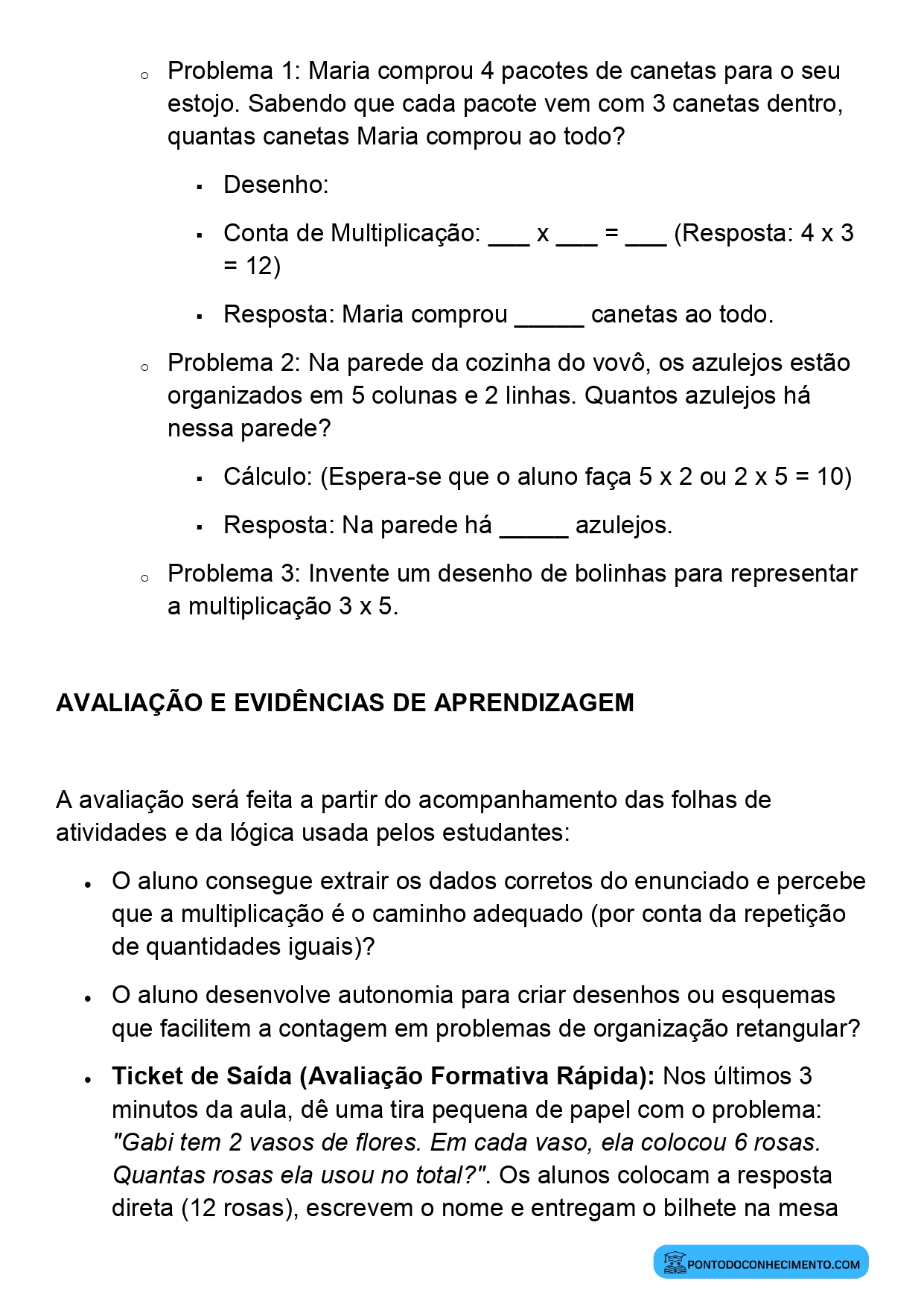 Plano de Aula Alinhado à BNCC Matemática 2º Ano Situações Problema Envolvendo Multiplicação