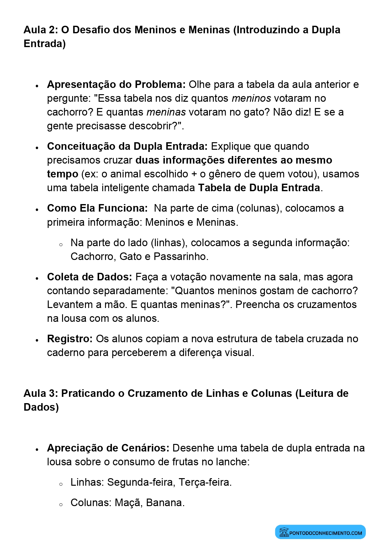 Plano de Aula Completo de Matemática 2º Ano Tabelas Simples e de Dupla Entrada