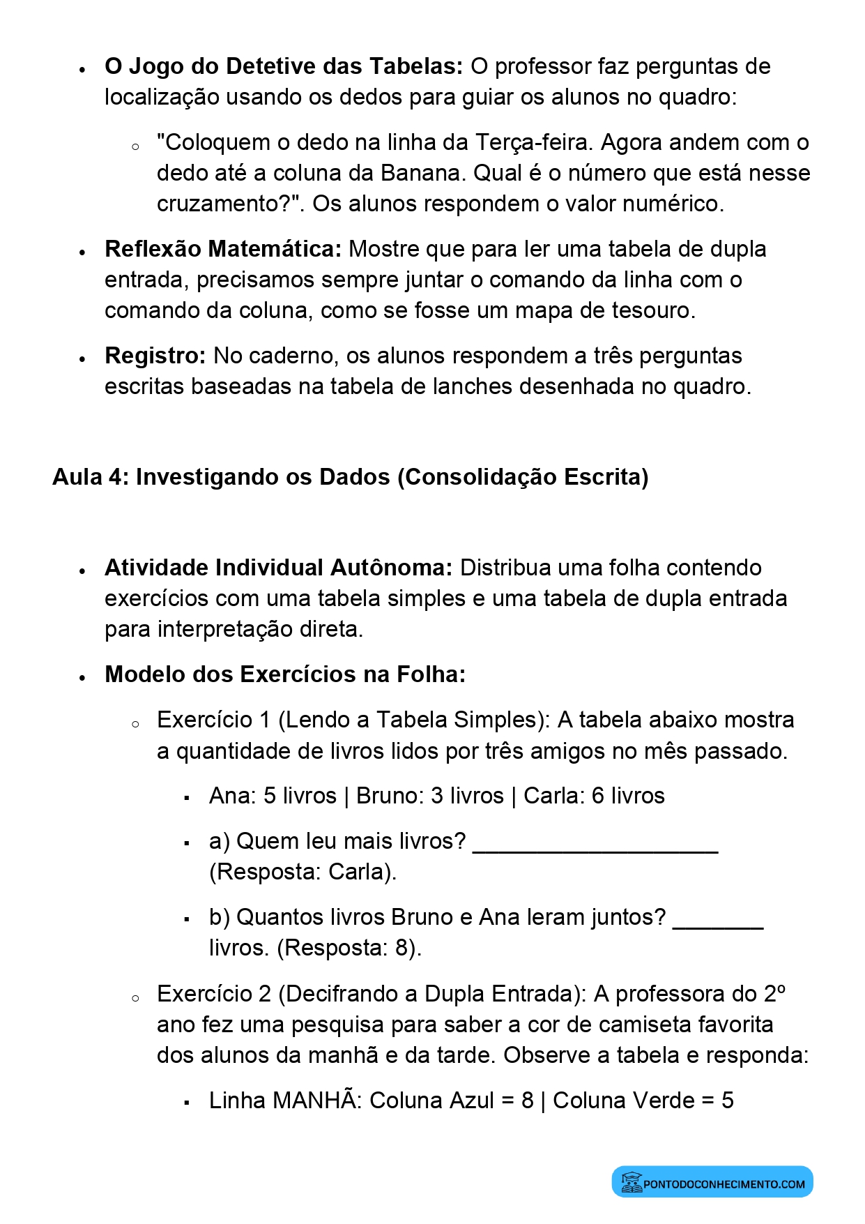 Plano de Aula BNCC Matemática 2º Ano Tabelas Simples e de Dupla Entrada