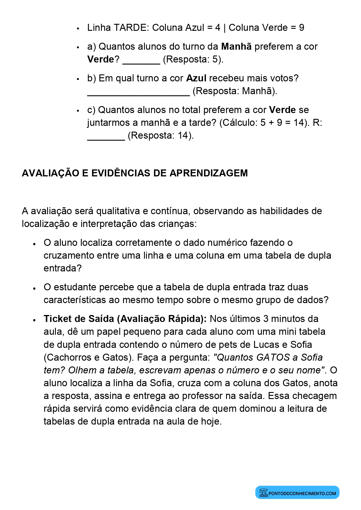 Plano de Aula Alinhado à BNCC Matemática 2º Ano Tabelas Simples e de Dupla Entrada