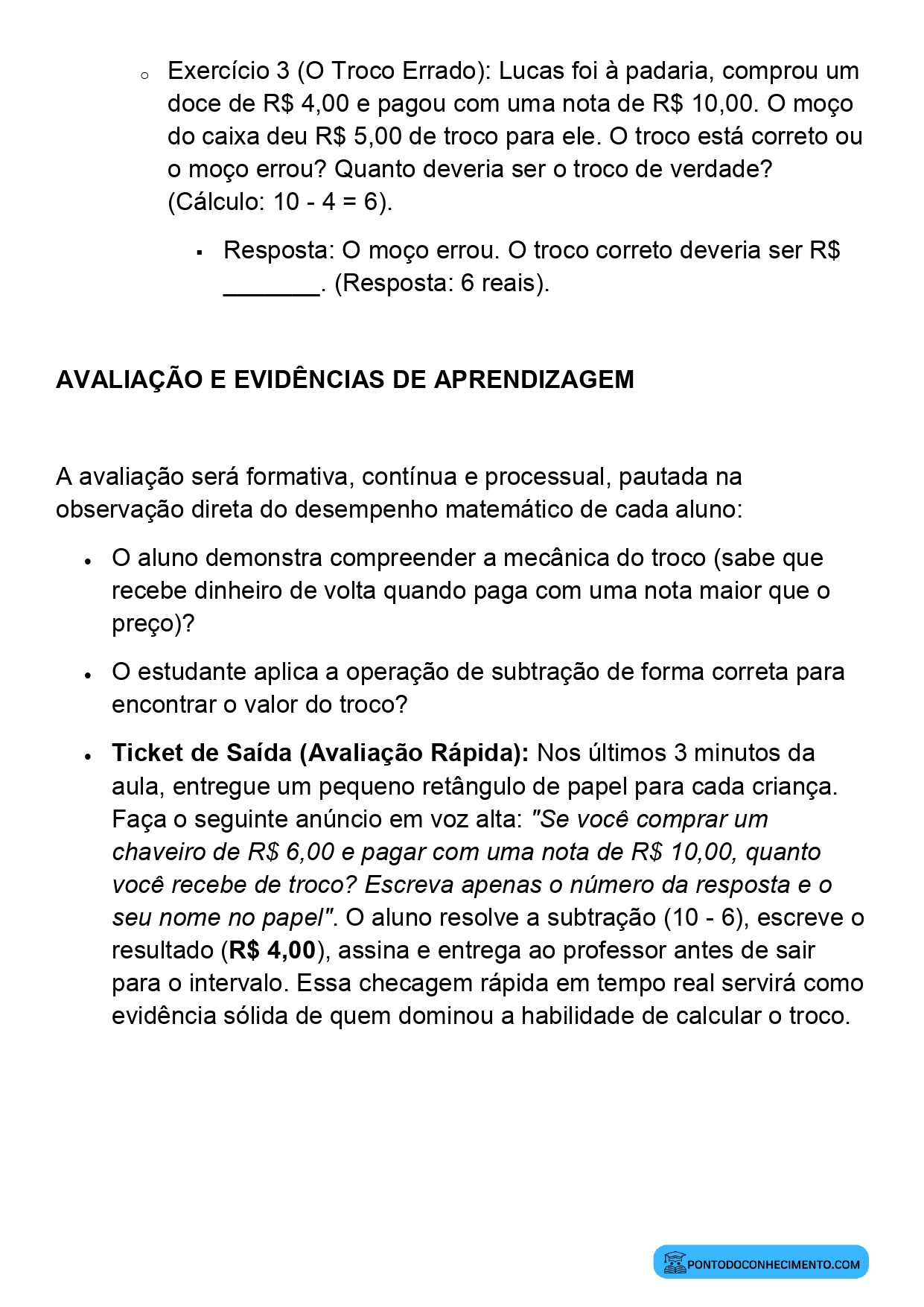 Plano de Aula Alinhado à BNCC Matemática 2º Ano Troco Situações Simples