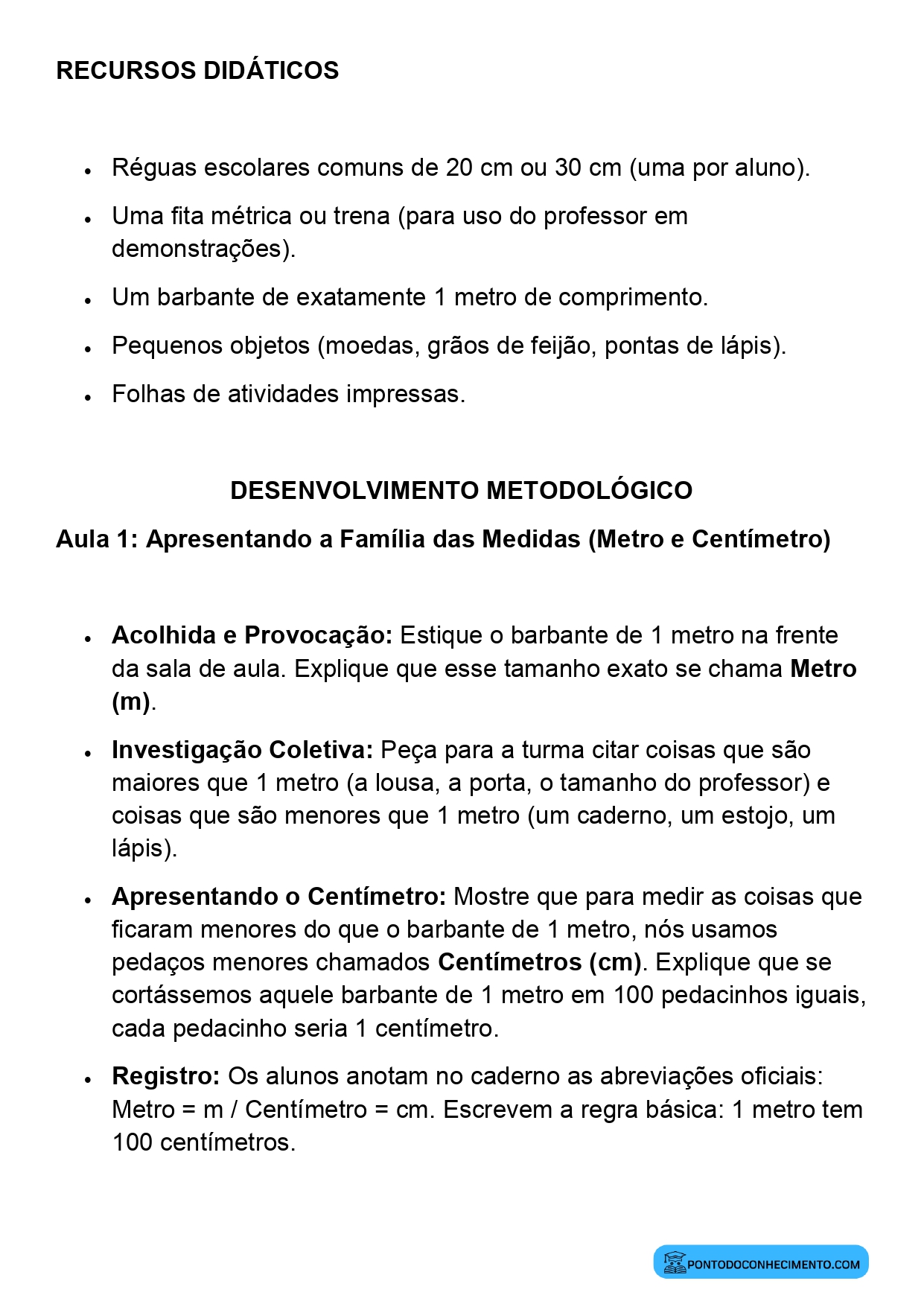 Plano de Aula Matemática 2º Ano Unidades de Comprimento Metro Centímetro e Milímetro