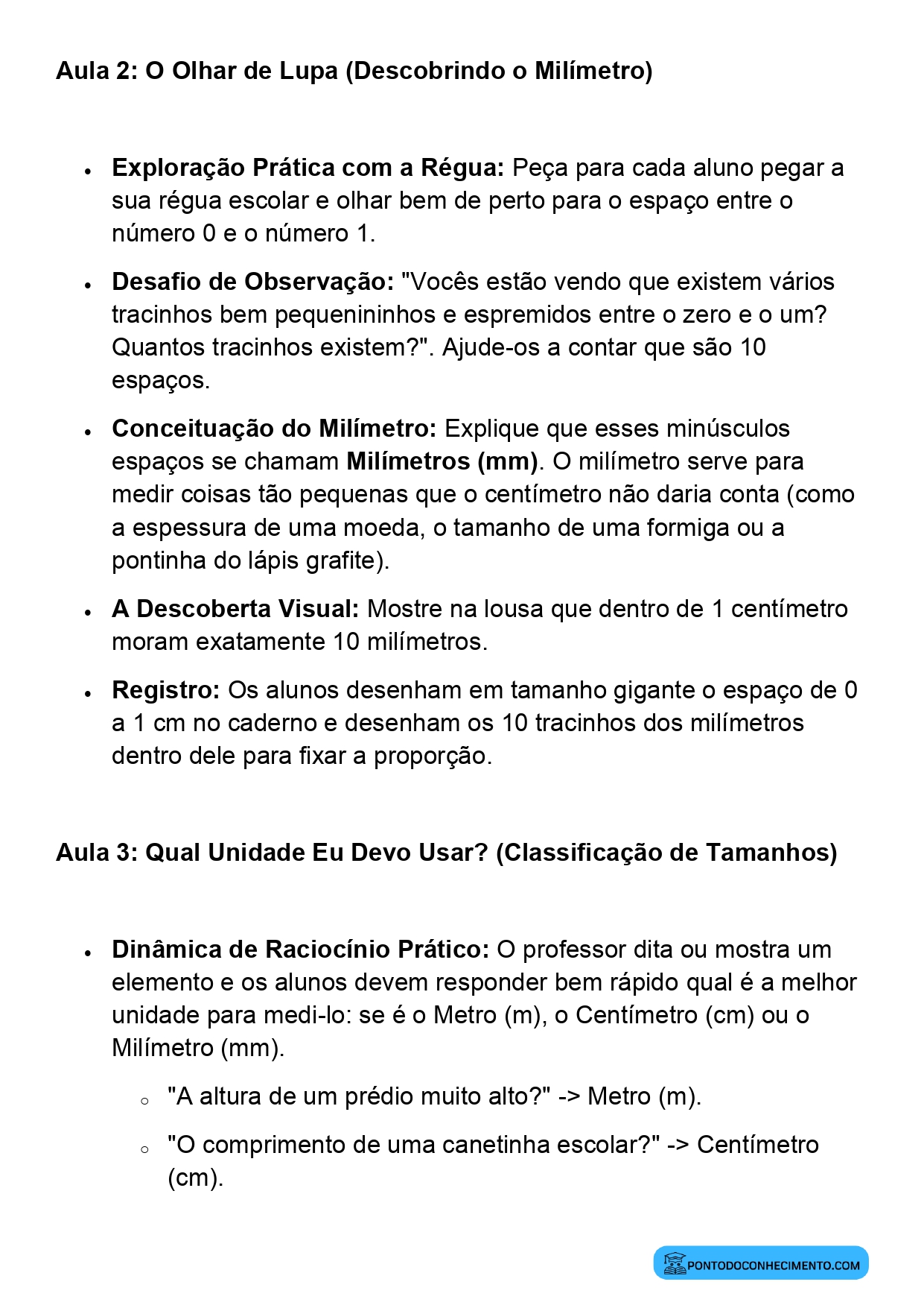 Plano de Aula Completo de Matemática 2º Ano Unidades de Comprimento Metro Centímetro e Milímetro