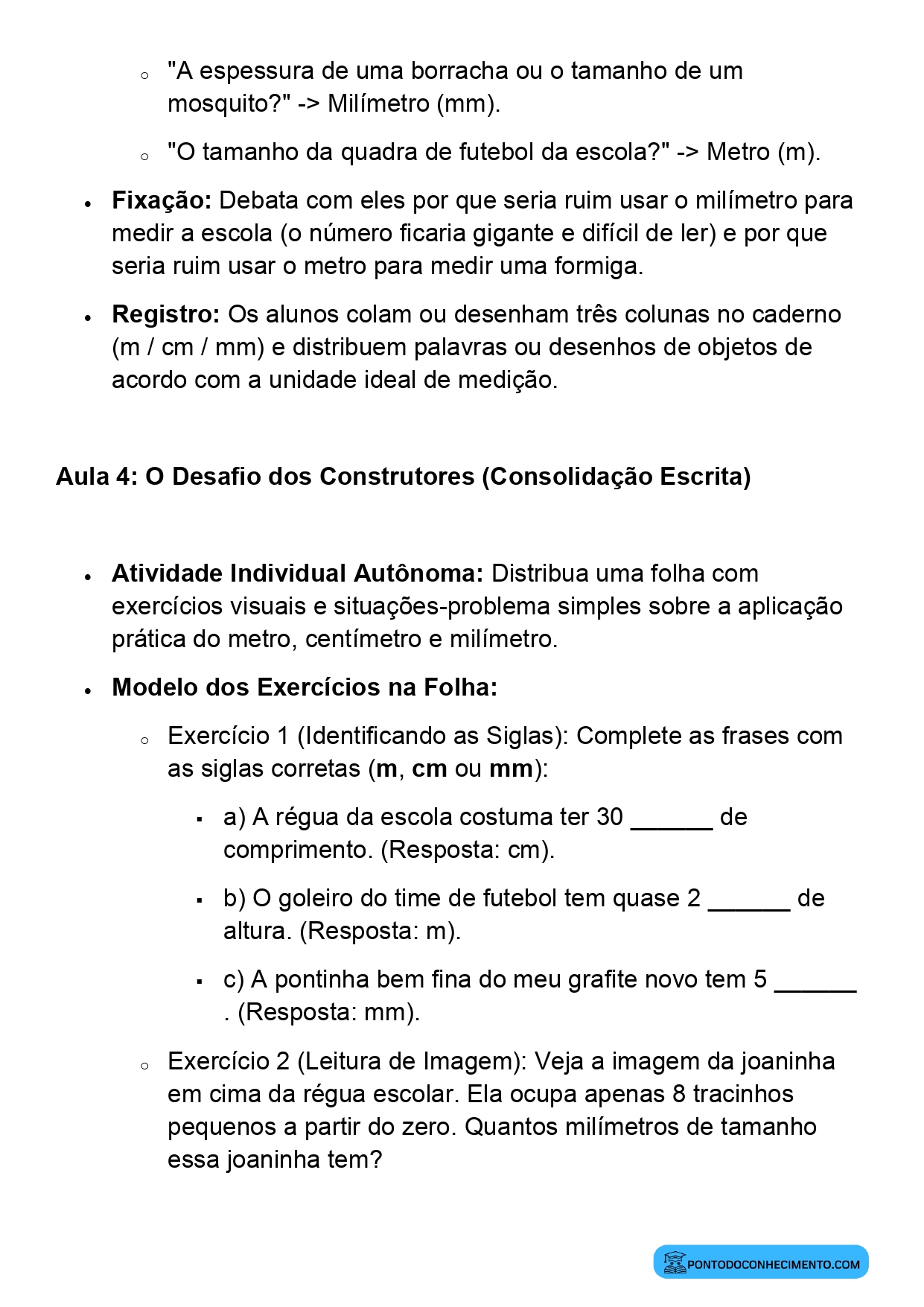 Plano de Aula BNCC Matemática 2º Ano Unidades de Comprimento Metro Centímetro e Milímetro