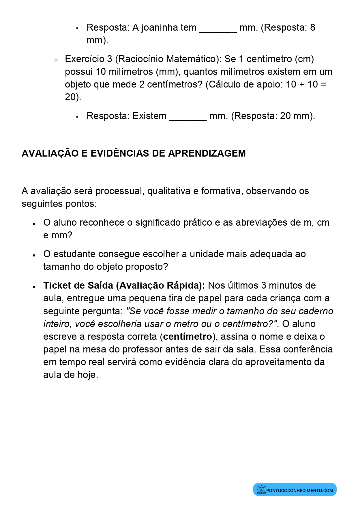Plano de Aula Alinhado à BNCC Matemática 2º Ano Unidades de Comprimento Metro Centímetro e Milímetro
