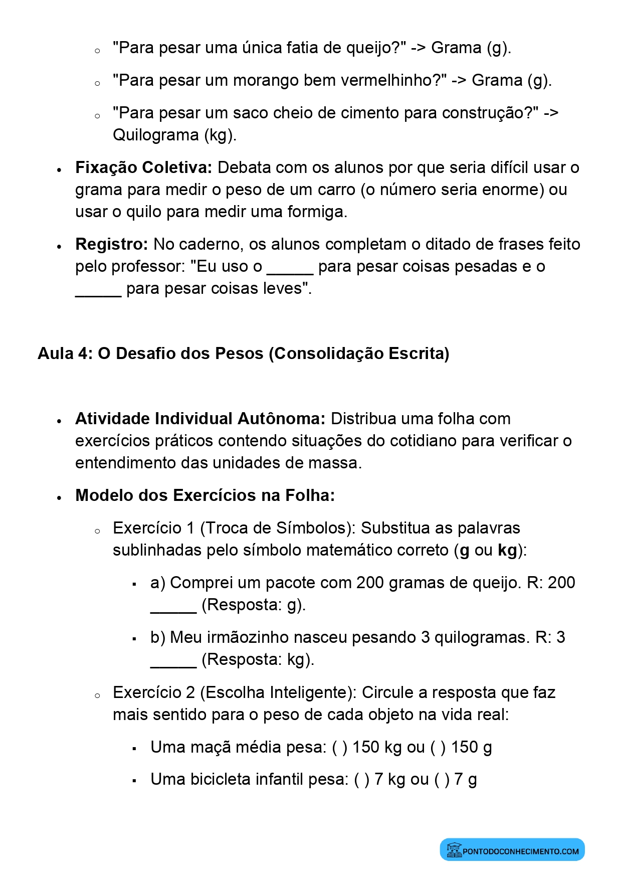 Plano de Aula BNCC Matemática 2º Ano Unidades de Massa Grama e Quilograma