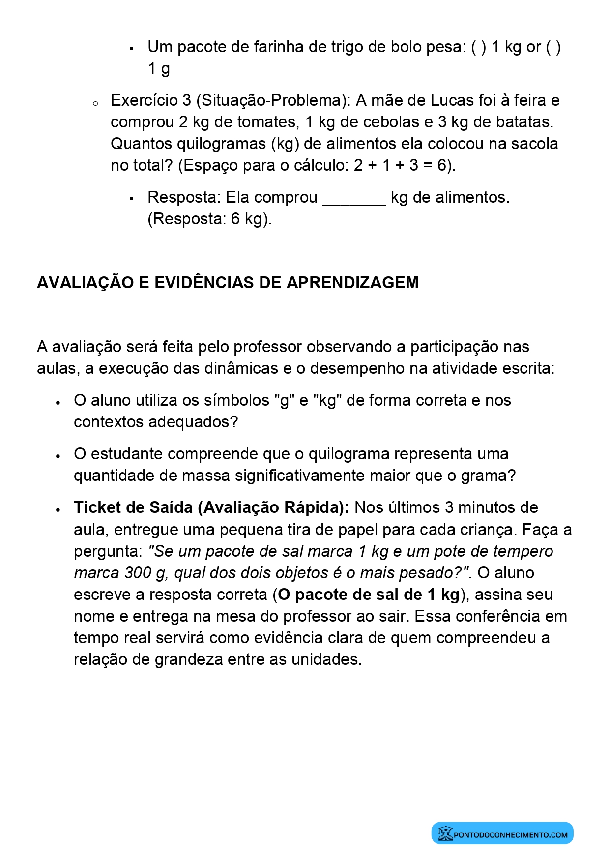 Plano de Aula Alinhado à BNCC Matemática 2º Ano Unidades de Massa Grama e Quilograma