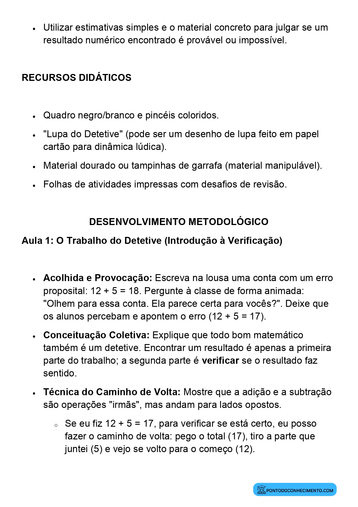 Plano de Aula Matemática 2º Ano Verificação de Resultados