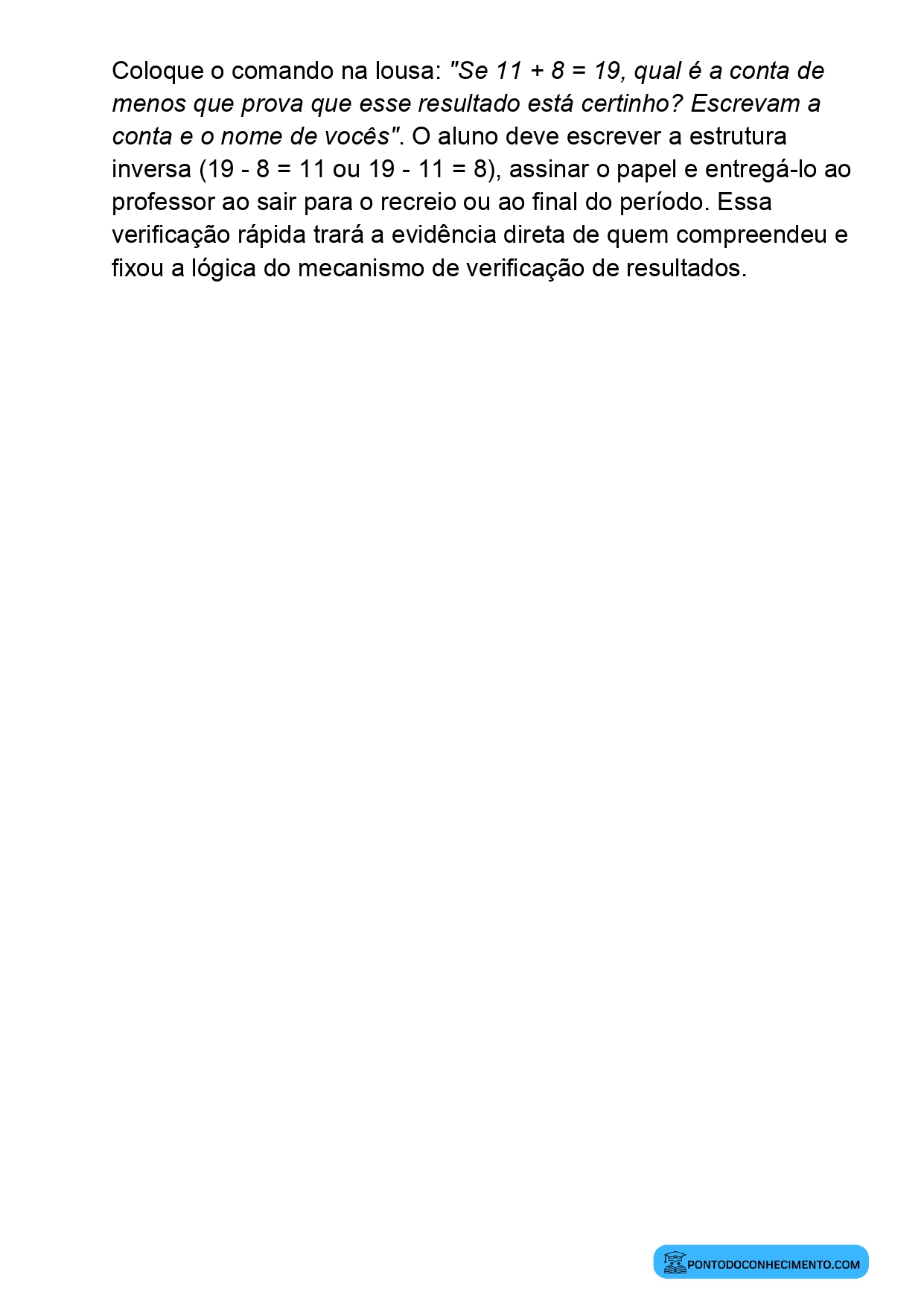 Plano de Aula de Matemática com Verificação de Resultados