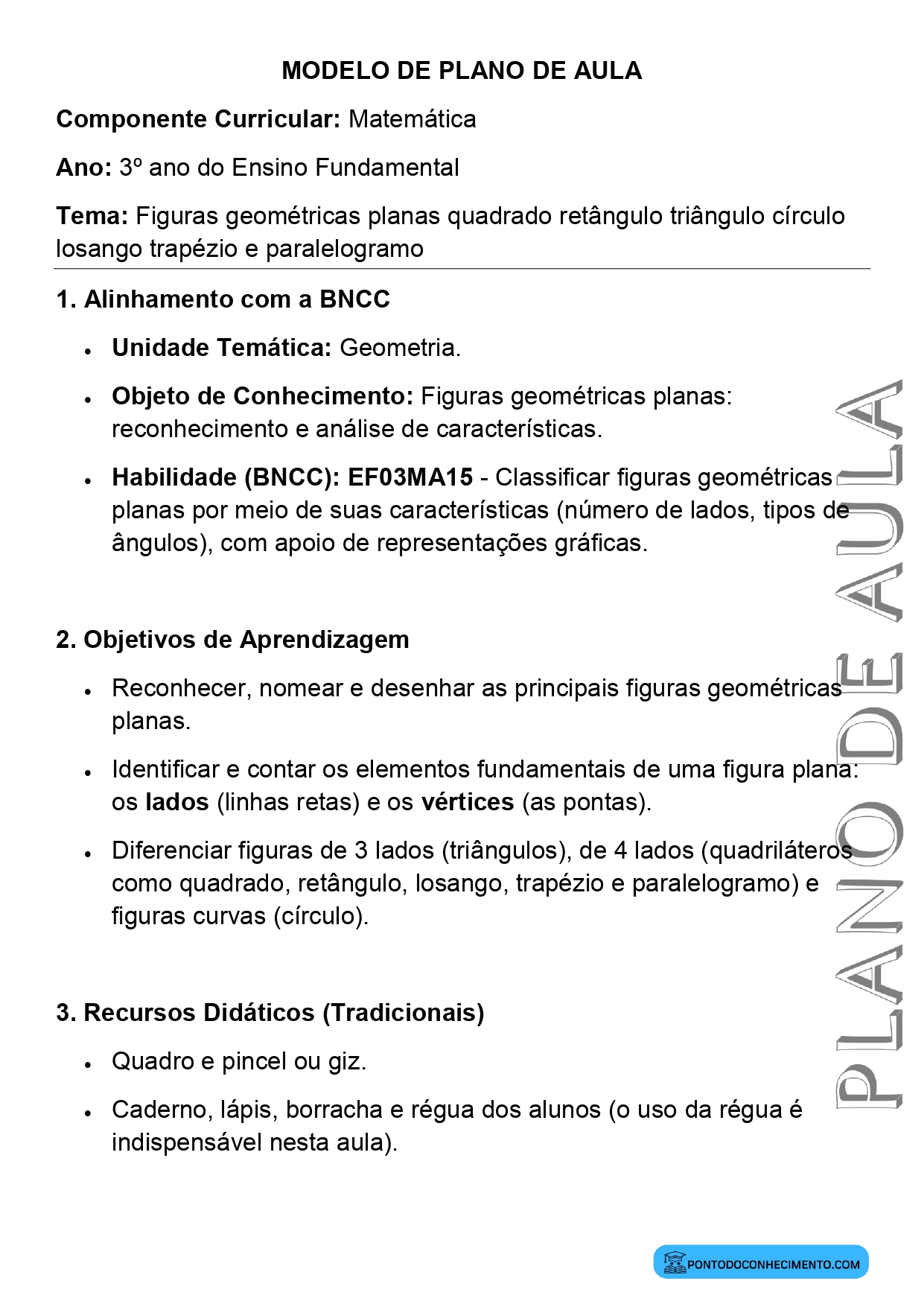 Plano de aula sobre reconhecimento de figuras geométricas planas